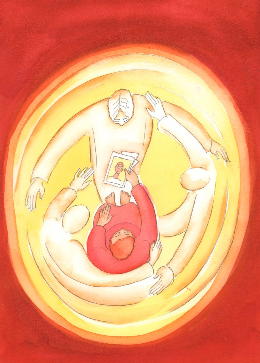 Realizados no amor das Três Pessoas Divinas, podemos interceder pelos outros, 2004 (w - c no papel) de Elizabeth Wang