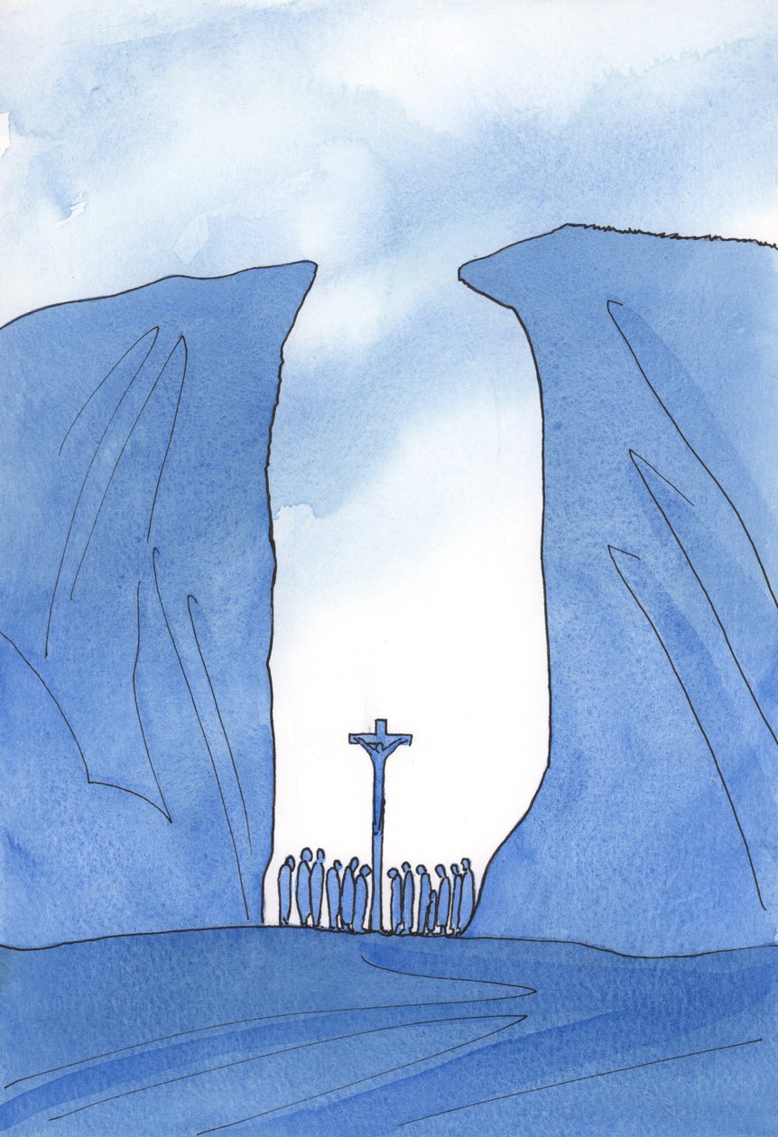 Por menor que seja, isolada ou perseguida nossa comunidade pode ser, Cristo está entre nós na missa, como se estivesse em um abismo, 2001 (w - c no papel) de Elizabeth Wang