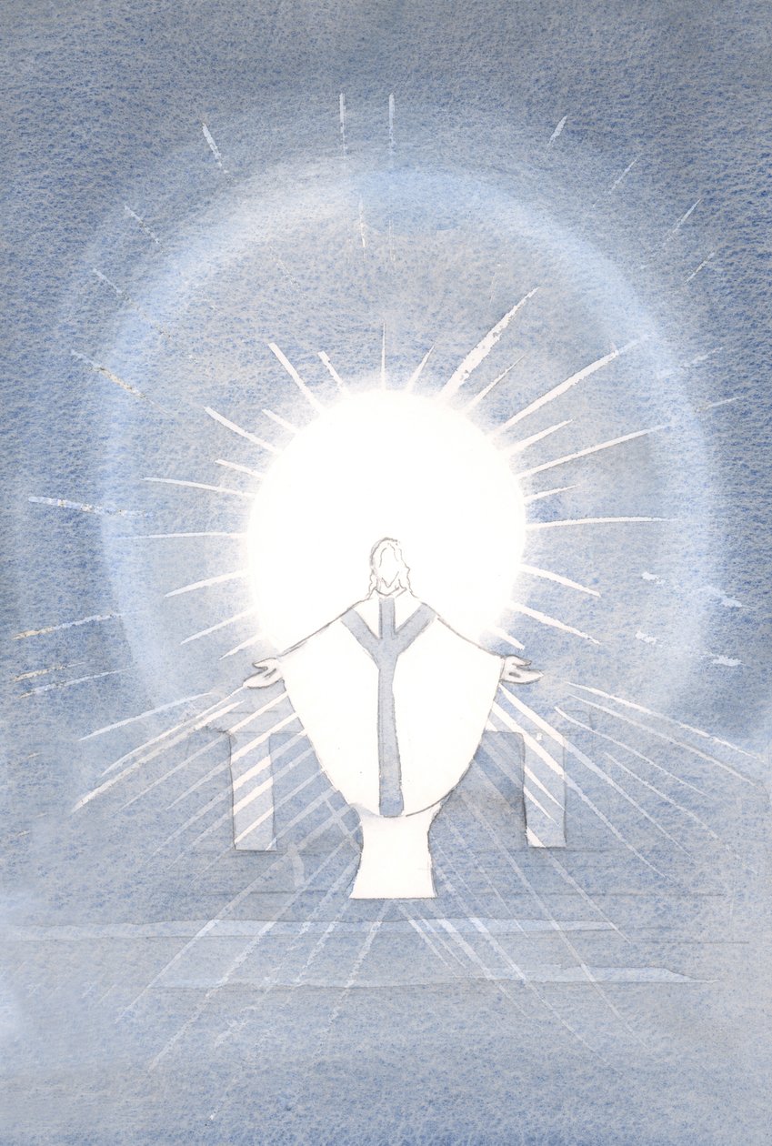 Aprendi a unir todos os meus pequenos sacrifícios ao Único Sacrifício de Cristo, que está realmente presente na missa: nosso Senhor crucificado e ressuscitado, 2000 (w - c no papel) de Elizabeth Wang