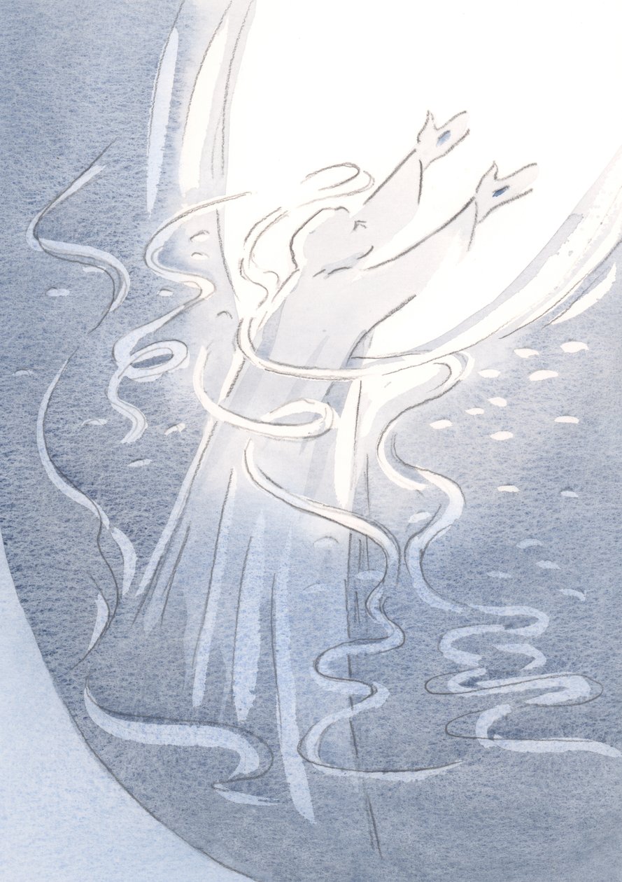 Eu vi Cristo, como uma noiva com Seu povo - elevando Seu povo ao Pai, adornado com alegria e alegria., 2000 (w - c no papel) de Elizabeth Wang