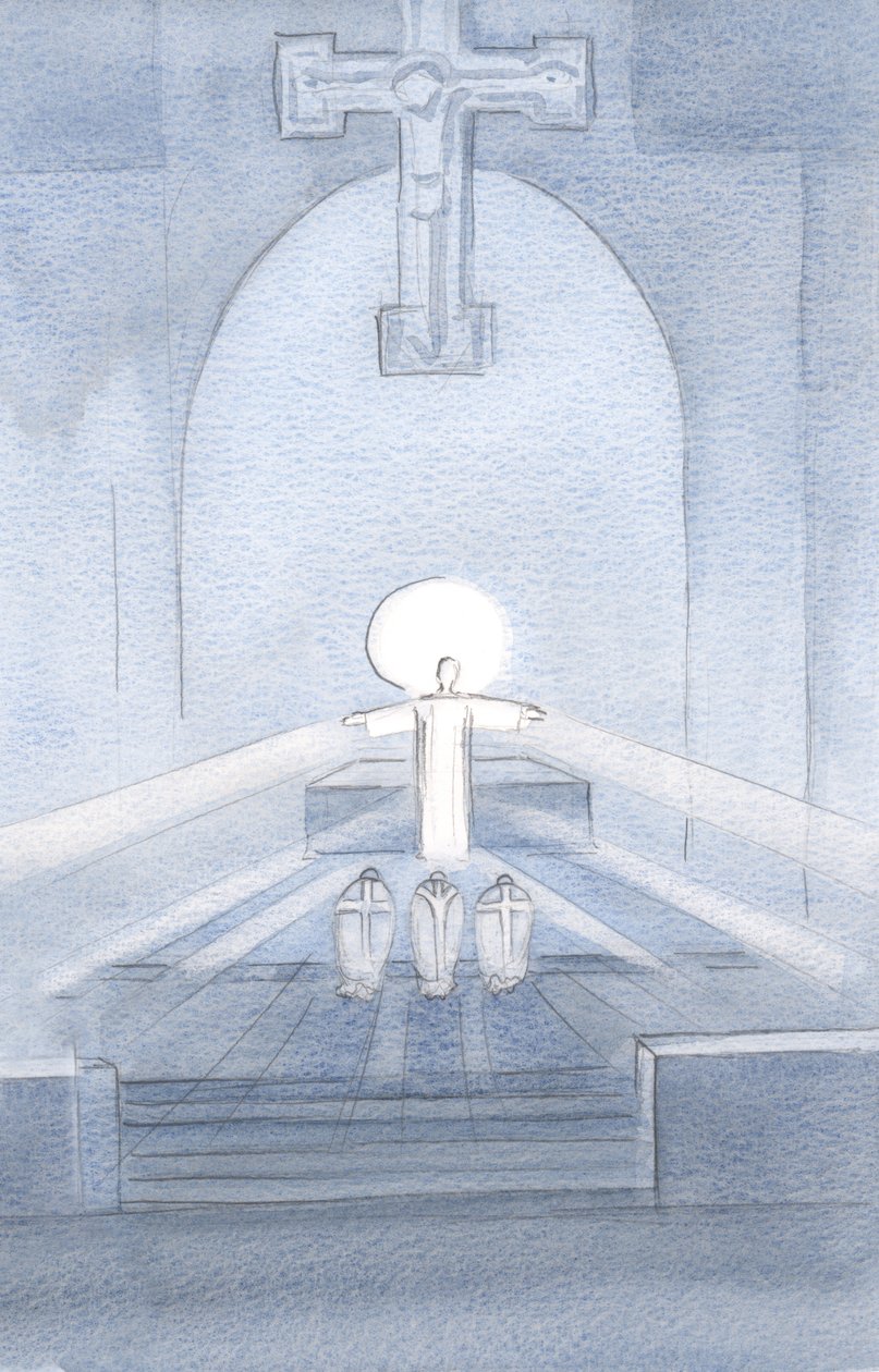 Eu vi Cristo olhando para o Seu povo, se deliciando em estar aqui com todos nós., 2000 (w - c no papel) de Elizabeth Wang