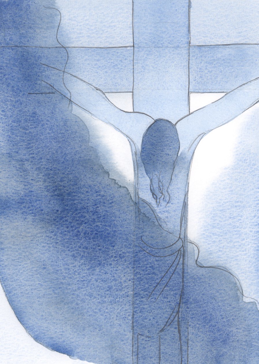Eu vi Jesus, crucificado e ensanguentado, cabeça inclinada em tormento. Foi para lá que o amor O trouxe, 2000 (w - c no papel) de Elizabeth Wang