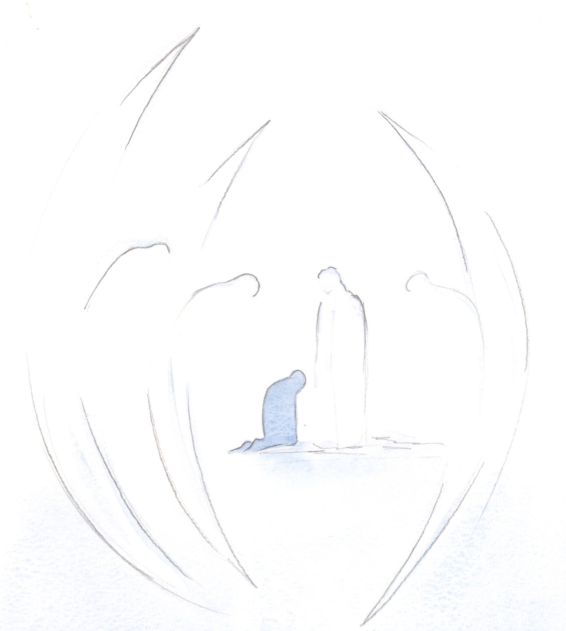 Eu vi como os Santos Anjos reverenciam reverentemente a presença de Cristo na alma, na Sagrada Comunhão., 2000 (w - c no papel) de Elizabeth Wang
