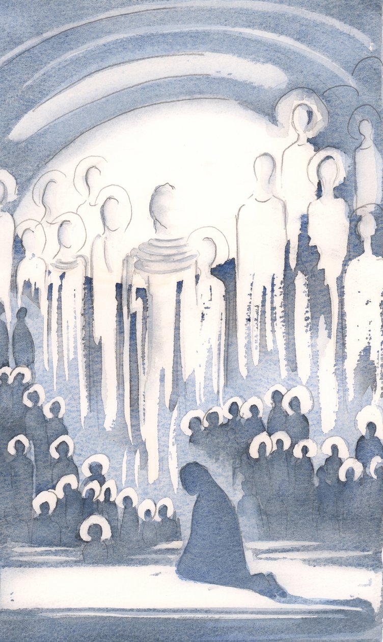 Eu vi a glória da reunião daqueles que adoram a Deus no Céu, enquanto nós adoramos na Terra, 2000 (w - c no papel) de Elizabeth Wang