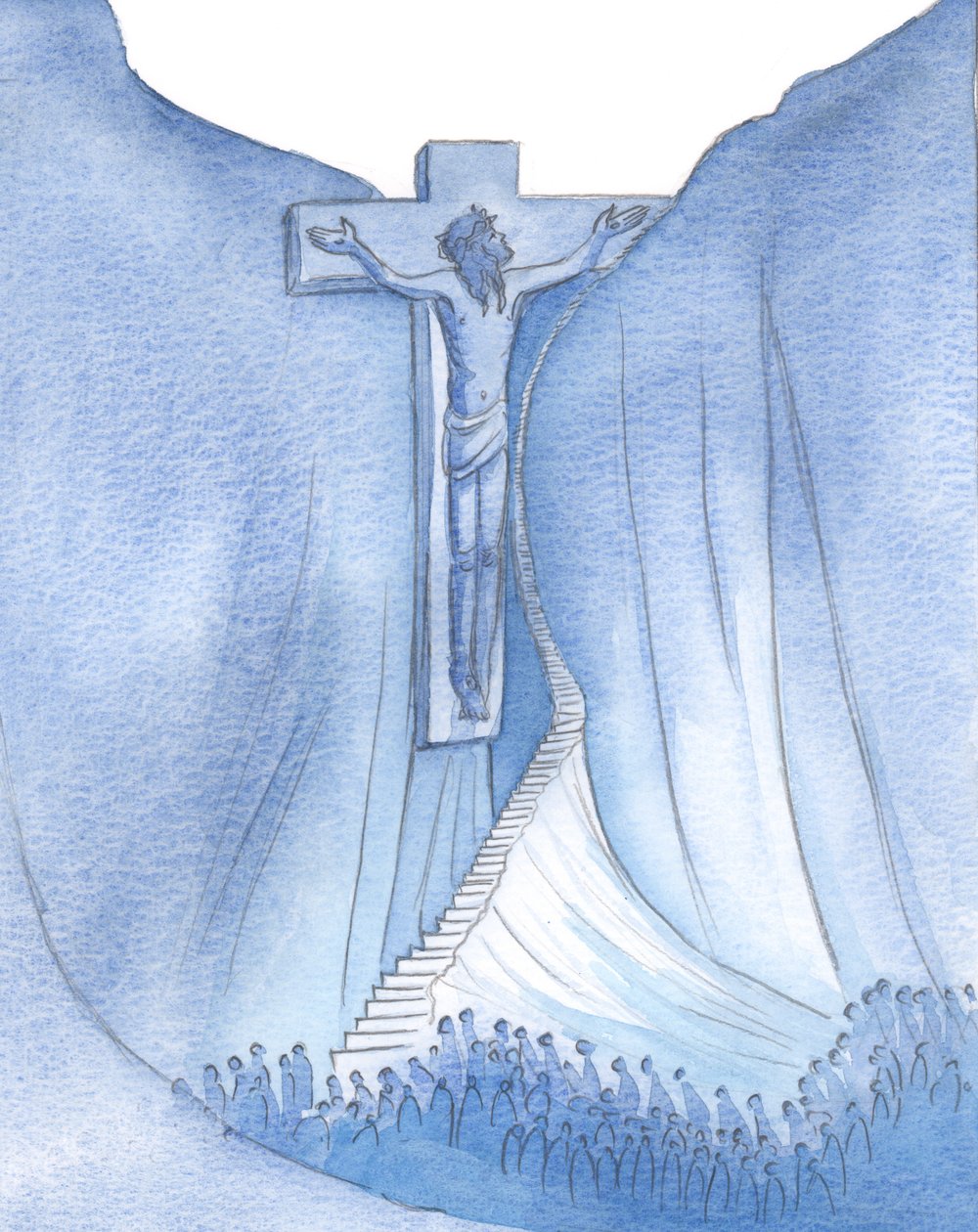 Vi o tormento de Cristo e o caminho estreito pelo qual a humanidade foi conduzida de volta a Deus, o caminho da Cruz, 2000 (w - c no papel) de Elizabeth Wang