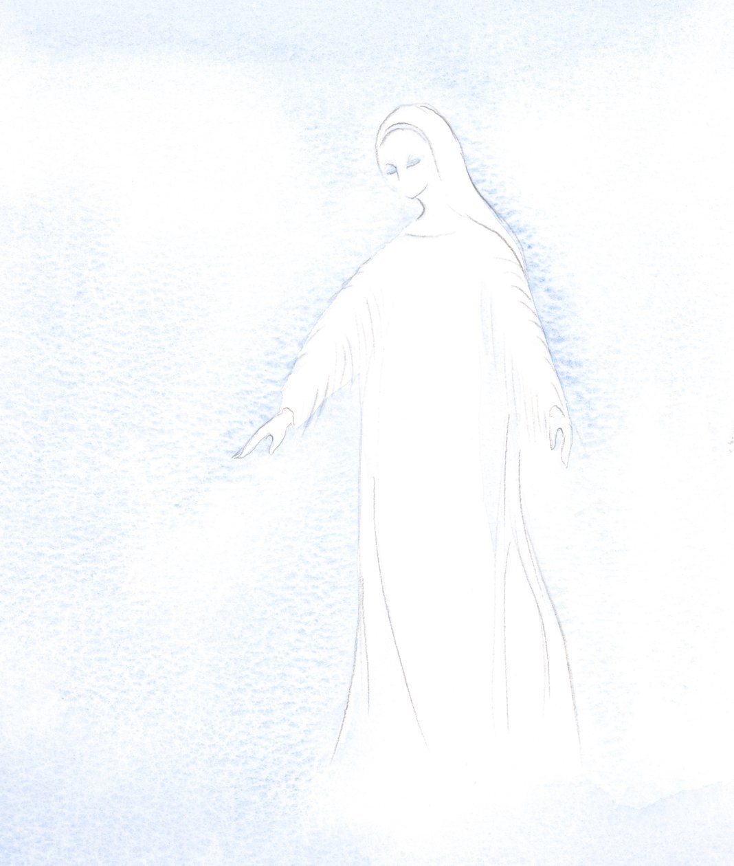 Tive um vislumbre da dignidade de nossa Santa Mãe Maria e da glória que ela agora recebe no céu., 2001 (w - c no papel) de Elizabeth Wang