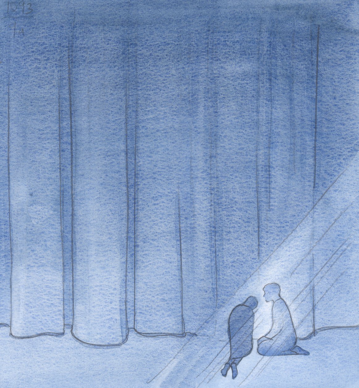 Fui ajudado e acalmado, lá na escuridão, pela companhia tranquila de Cristo deste lado do véu., 2001 (w - c no papel) de Elizabeth Wang
