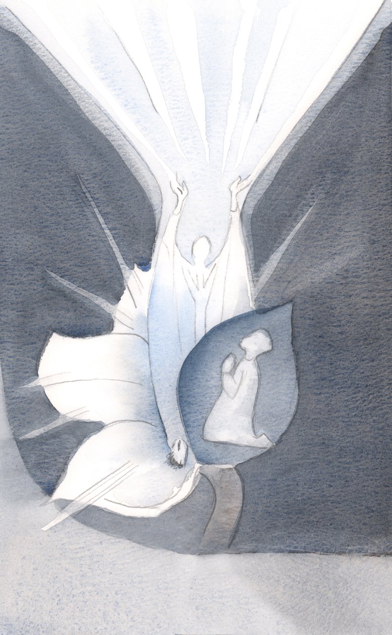 Se eu abrir minha alma para Deus, a própria beleza de Cristo faz sua própria obra de glória, como uma flor se abrindo. Seu elogio aumenta, sem ser impedido por mim., 2000 (w - c no papel) de Elizabeth Wang