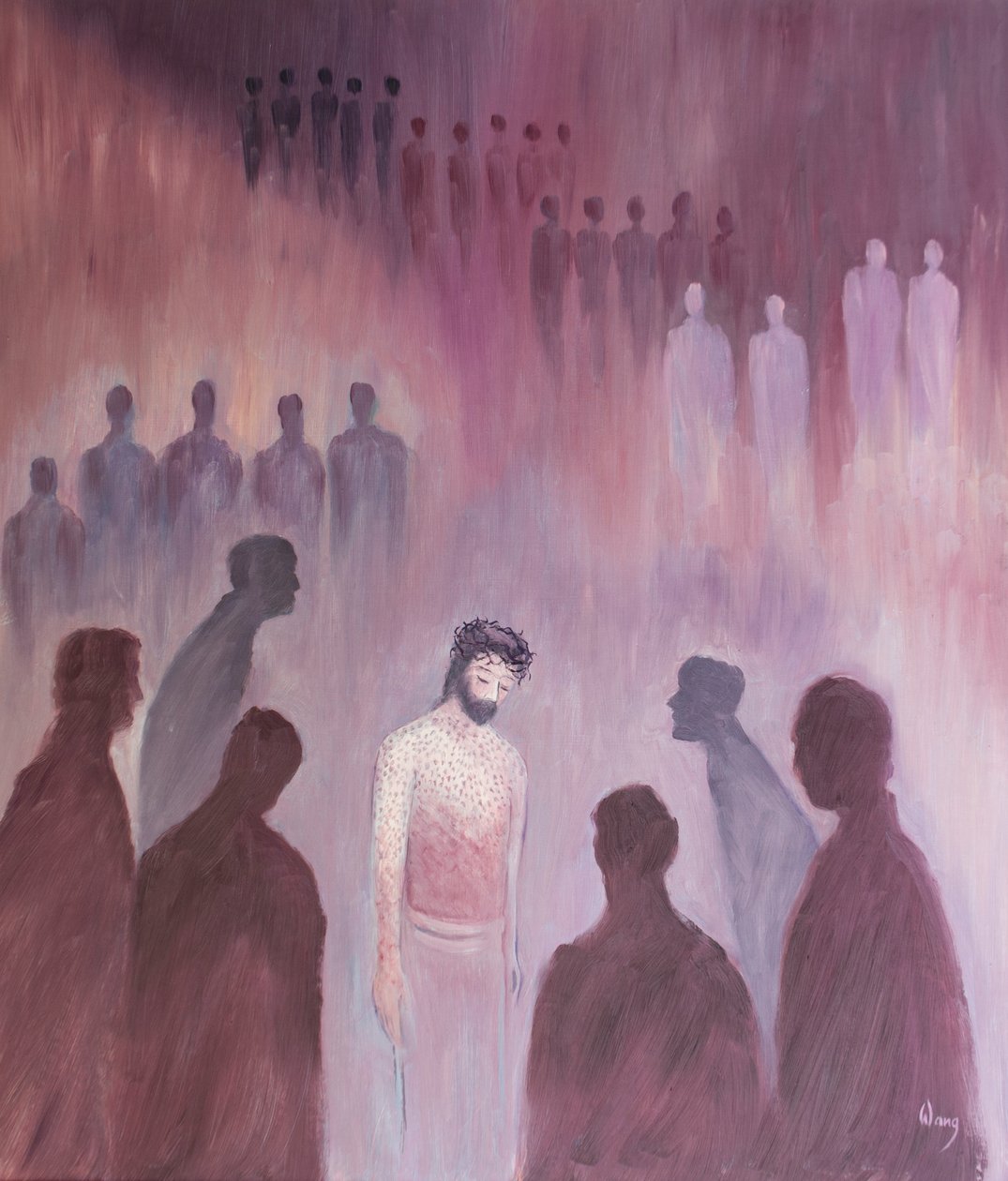Se nossos corações estão amargurados e ressentidos, quando Cristo vem a nós na Sagrada Comunhão, ele se sente como Ele se sentiu em Sua Santa Paixão, 2002 (óleo a bordo) de Elizabeth Wang