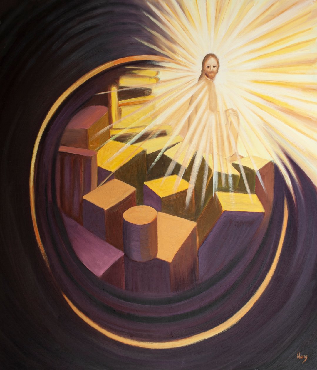 Se nossas almas estão abarrotadas de pecado e ressentimento quando recebemos a Sagrada Comunhão, há pouco espaço para Cristo, 2000 (óleo a bordo) de Elizabeth Wang