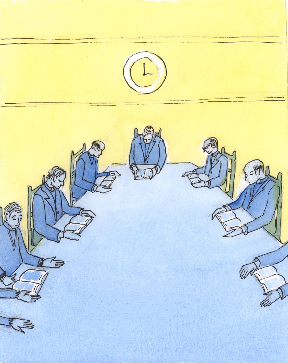 Se os bispos examinassem seus diários, veriam que proporção de seu tempo é gasto no ensino da Fé, ou encorajando diretamente as pessoas a colocá-la em prática, 2004 (w - c no papel) de Elizabeth Wang
