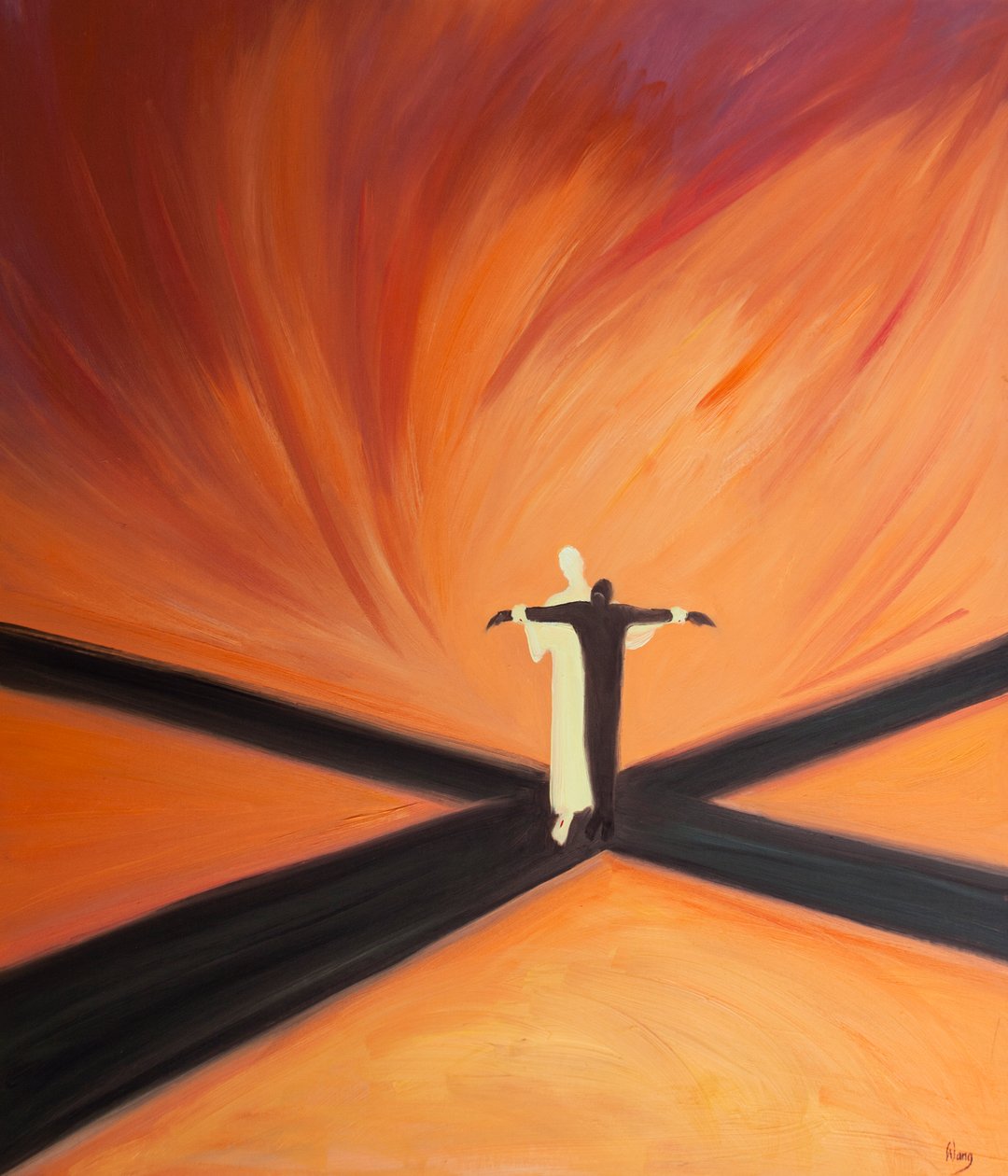 Se unirmos nossos sofrimentos a Cristo, ele nos apóia e nos permite participar de sua obra salvadora, 2000 (óleo a bordo) de Elizabeth Wang