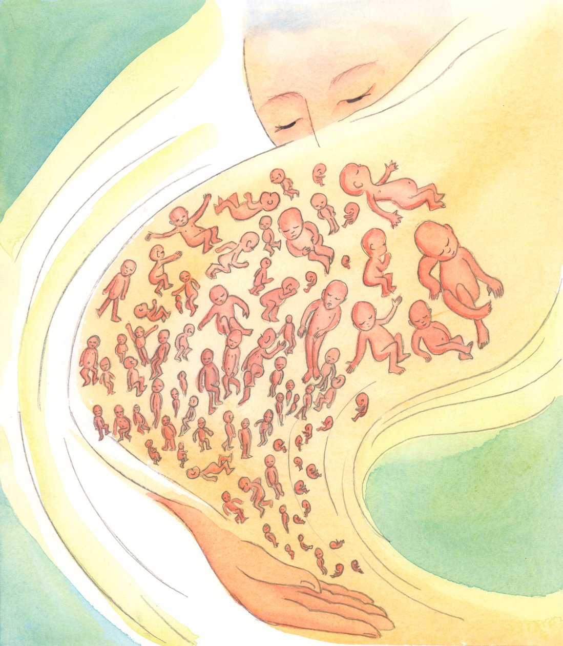 Aos olhos de Deus, os bebês que morrem - antes ou depois do nascimento - são como estrelas cadentes que brilham brevemente e depois caem do céu, 2002 (w - c no papel) de Elizabeth Wang