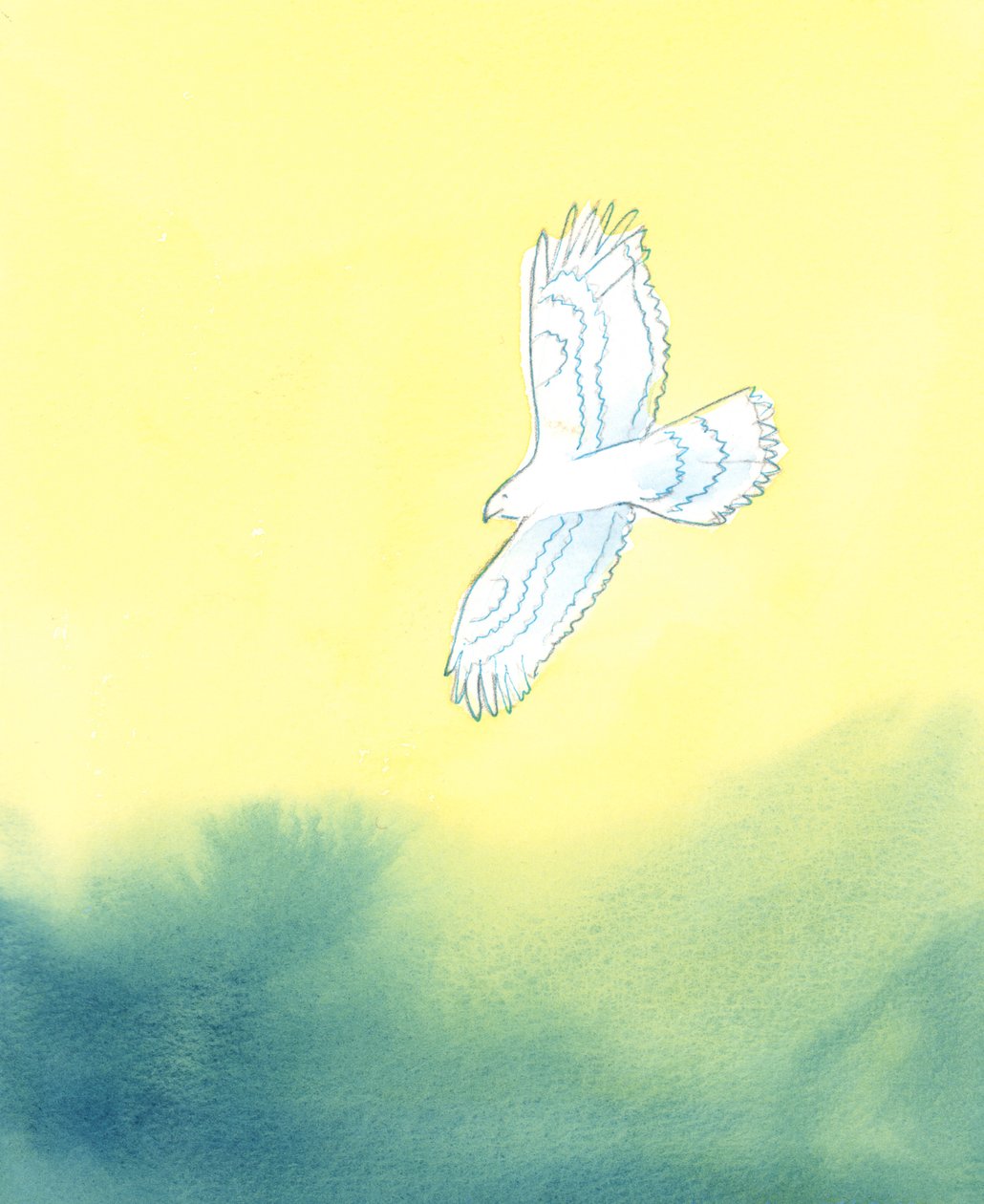 Na Sua justiça, Deus é como uma enorme ave de rapina, que vê de longe a menor criatura da terra e todos os seus movimentos, 2003 (w - c no papel) de Elizabeth Wang