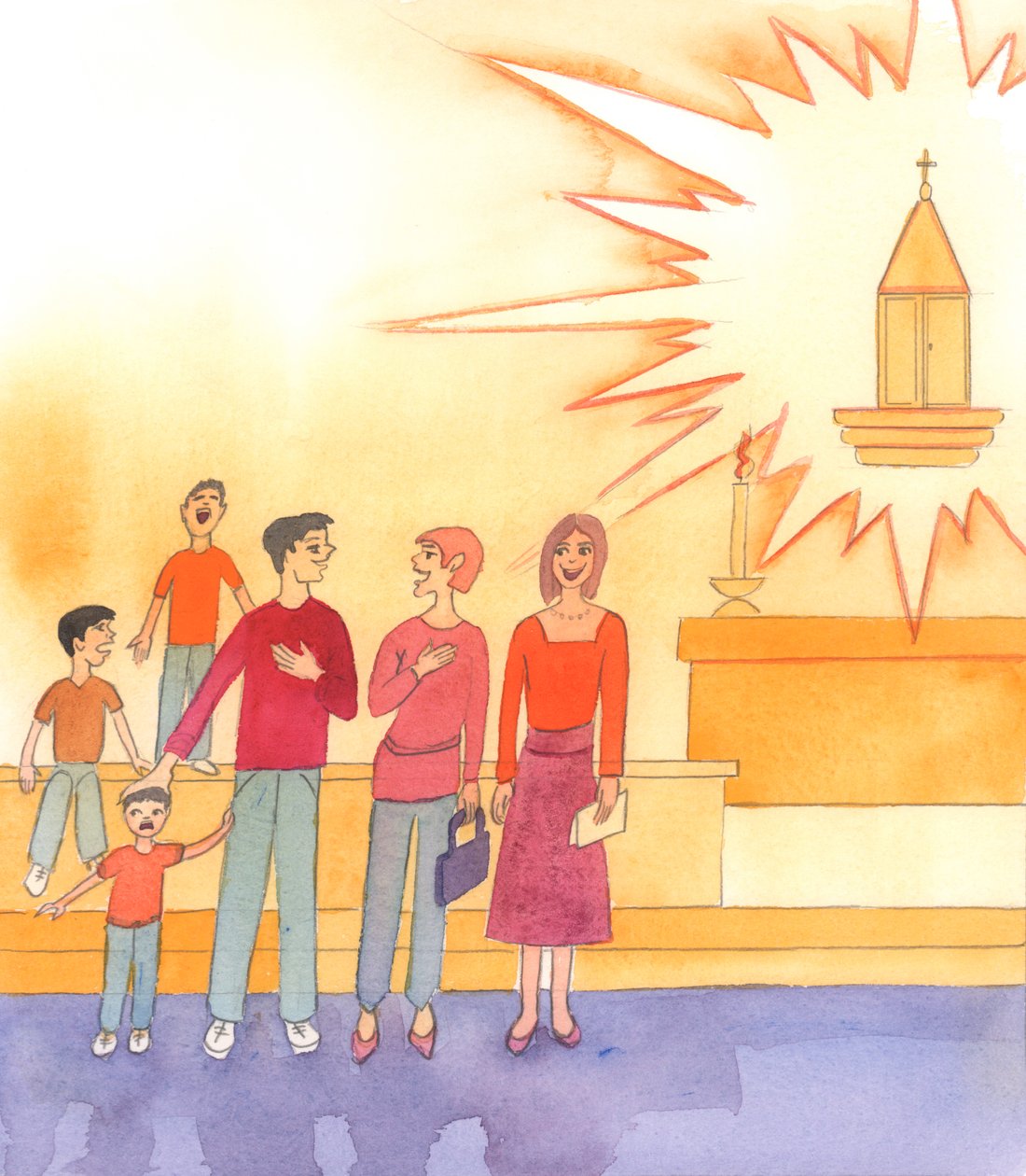Na igreja, estamos no limiar do Céu, na Presença de Cristo nosso Deus, 2003 (w - c no papel) de Elizabeth Wang
