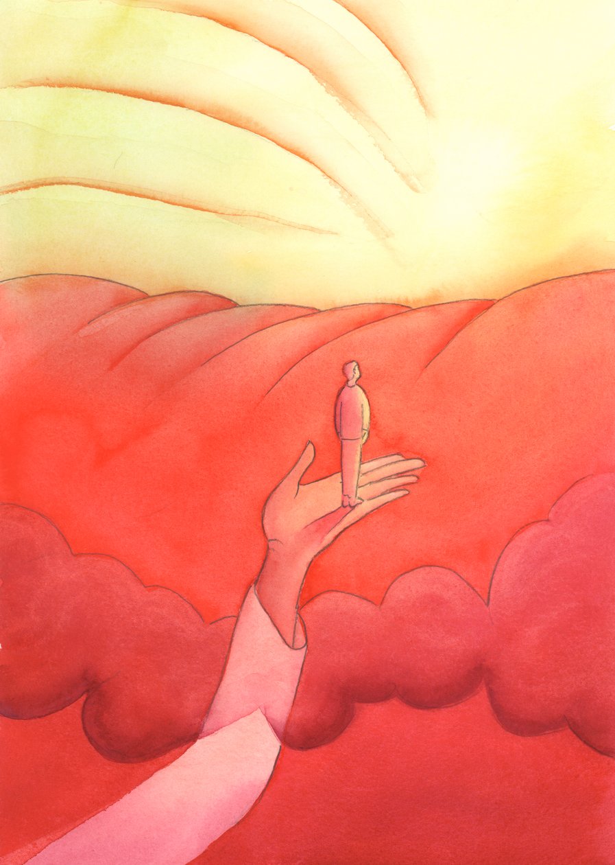 Na contemplação, Cristo nos eleva acima dos pensamentos terrenos até a borda do Céu, 2002 (w - c no papel) de Elizabeth Wang