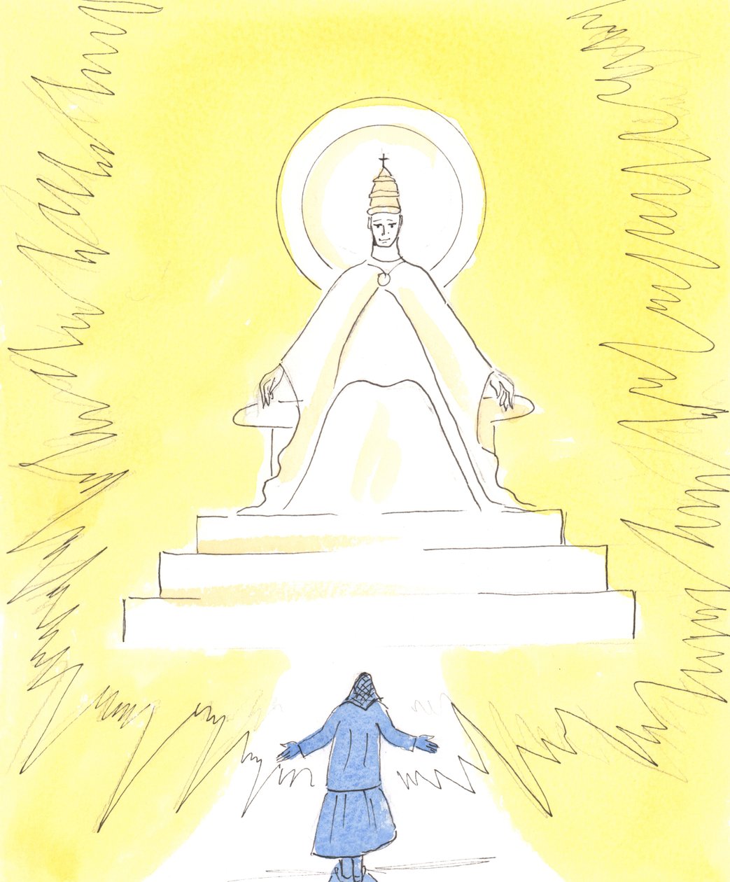 Na fé, podemos ver uma luz resplandecente, no alto da igreja, acima do santuário, 2004 (w - c no papel) de Elizabeth Wang