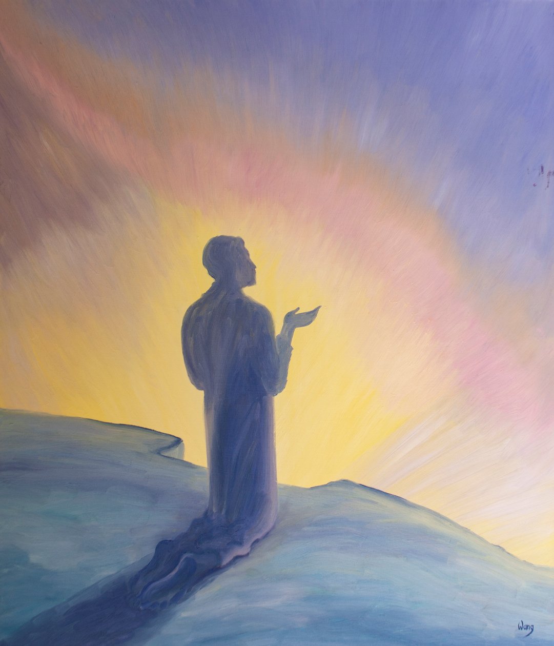 Em sua vida na terra, Jesus orou a Seu Pai com louvor e agradecimento, 2001 (óleo a bordo) de Elizabeth Wang
