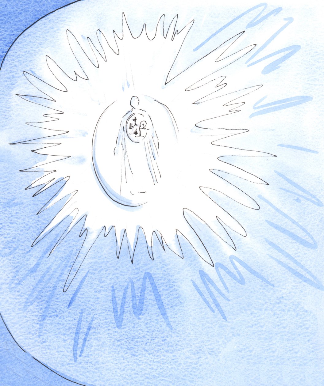 Ao voltar-me para o Cristo Ressuscitado que está com o Pai do Céu, encontro em Cristo todos os acontecimentos salvadores da Sua vida que são a razão da minha esperança, 2002 (c - c no papel) de Elizabeth Wang
