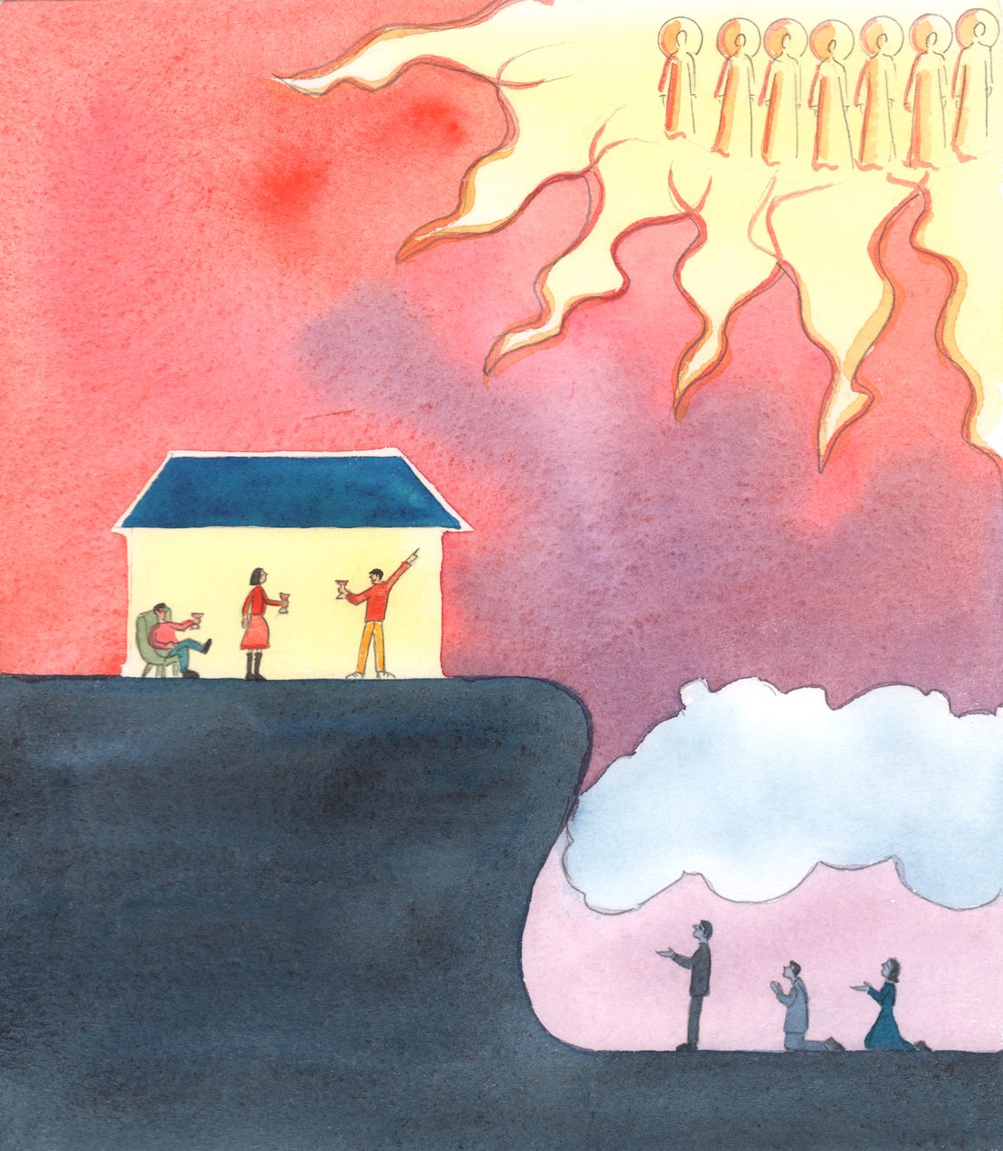 É um motivo de tristeza que muitas pessoas nunca rezem pelas Santas Almas do Purgatório - entre as quais podem estar seus próprios amigos e parentes, 2003 (w - c no papel) de Elizabeth Wang