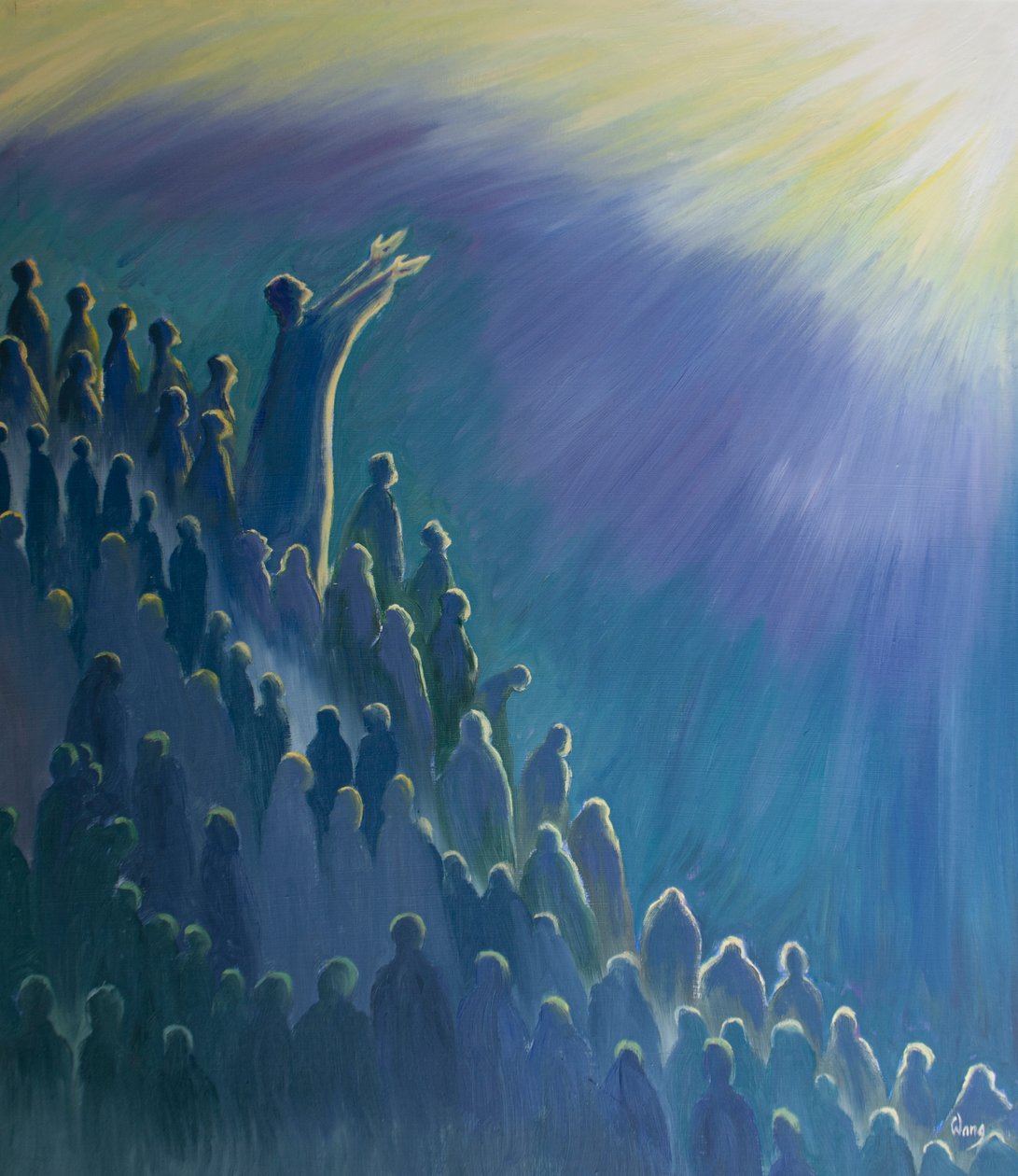 É através de Jesus, que intercede por nós na Santa Missa, que a nossa oração sobe ao Pai, no Espírito, 2000 (óleo a bordo) de Elizabeth Wang