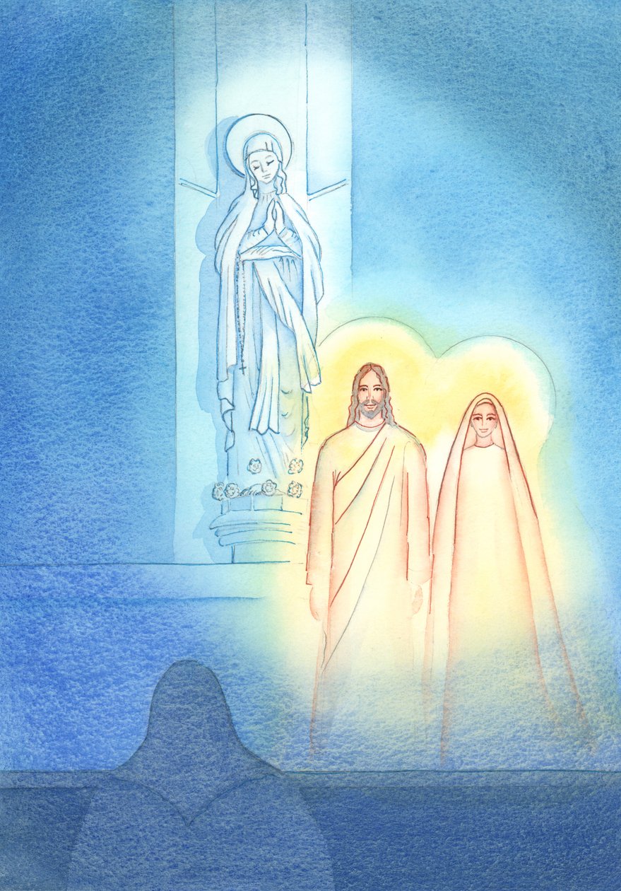 Agradou a Jesus trazer Sua Mãe Maria para estar com Ele na Capela da Senhora, e mostrar-me o que eu acredito, 2002 (w - c no papel) de Elizabeth Wang