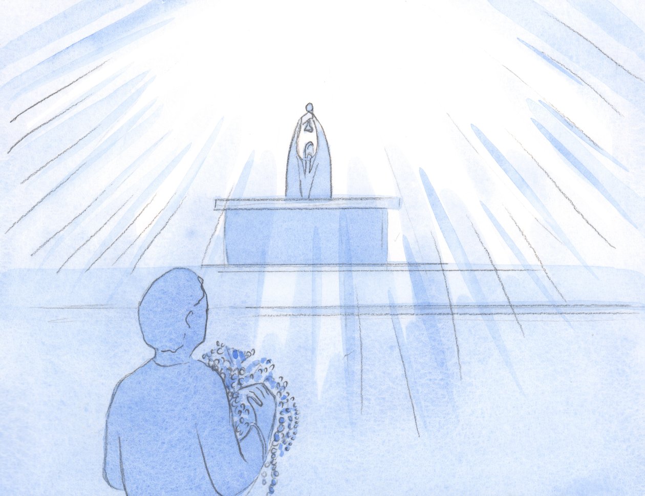 Parecia que carregávamos braçadas de pérolas e rubis, a Deus Pai: Jesus é o nosso agradecimento, louvor, reparação e apelo., 2000 (w - c no papel) de Elizabeth Wang