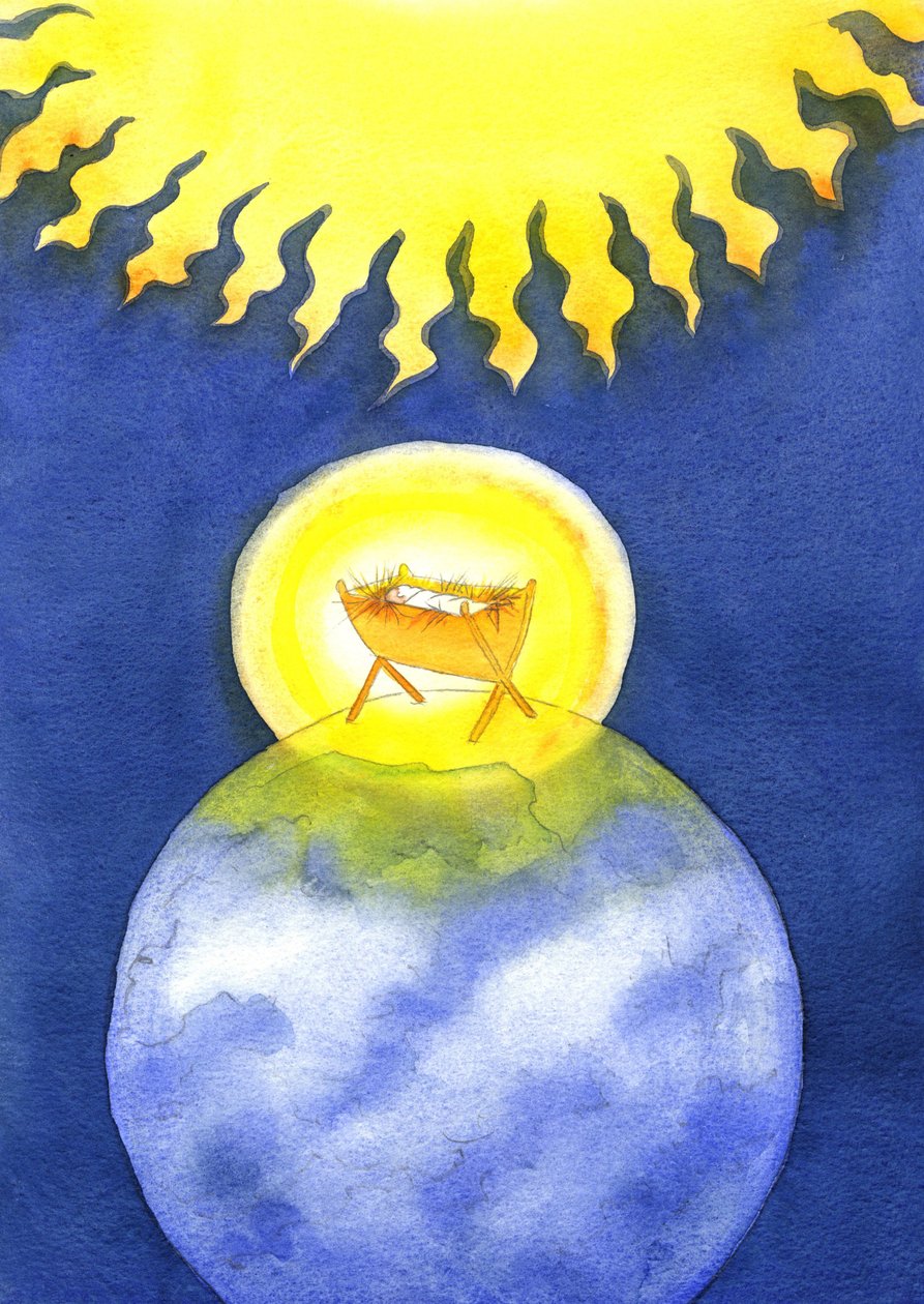 Jesus Cristo é um homem feito por Deus; no entanto, Ele veio à Terra não com o poder, mas como um bebê indefeso, 2001 (w - c no papel) de Elizabeth Wang