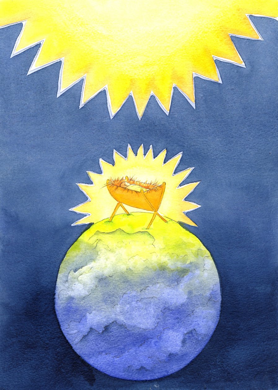Jesus Cristo é um homem feito por Deus; no entanto, Ele veio à Terra não com o poder, mas como um bebê indefeso, 2001 (w - c no papel) de Elizabeth Wang