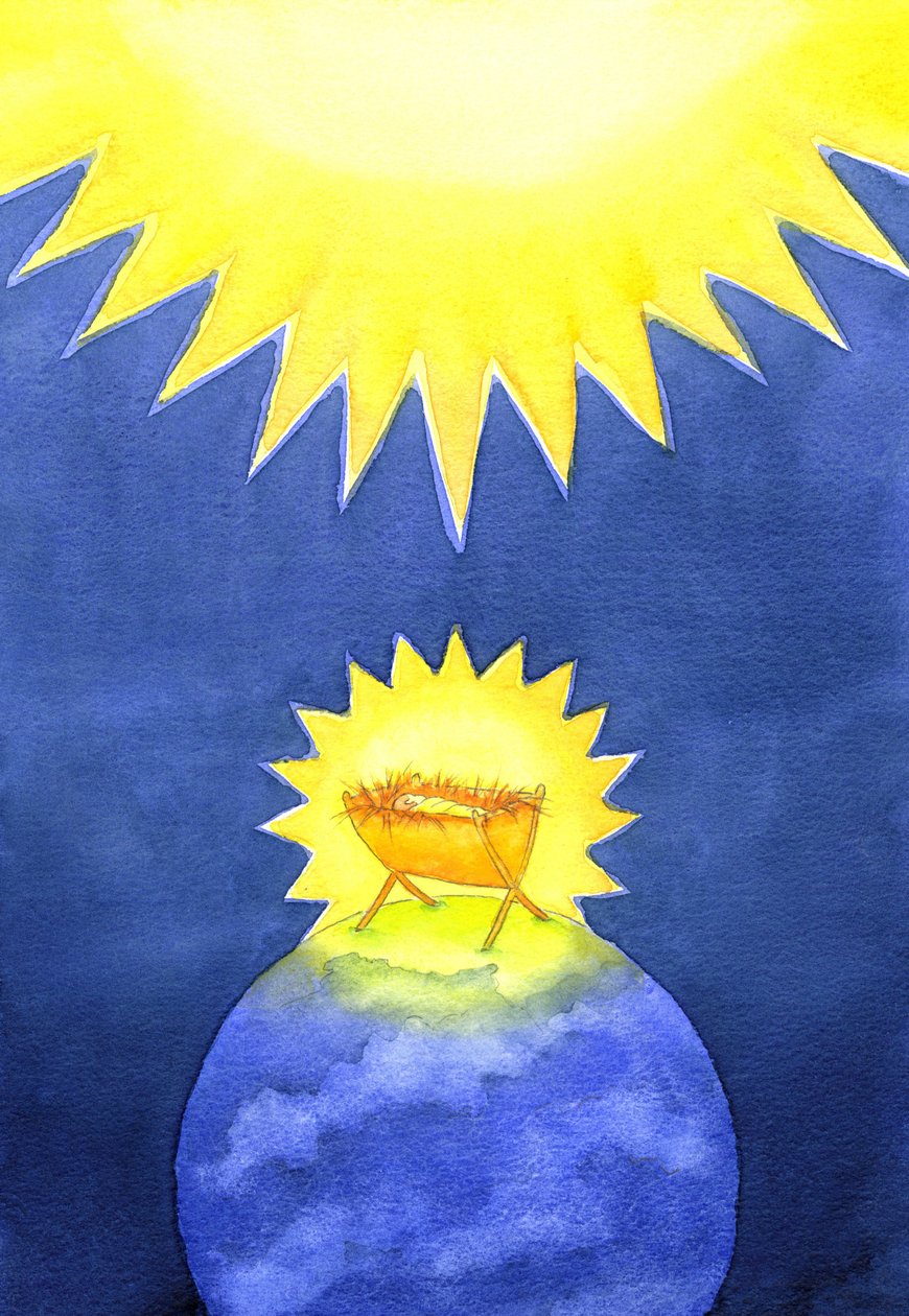 Jesus Cristo é um homem feito por Deus; no entanto, Ele veio à Terra não com o poder, mas como um bebê indefeso, 2001 (w - c no papel) de Elizabeth Wang
