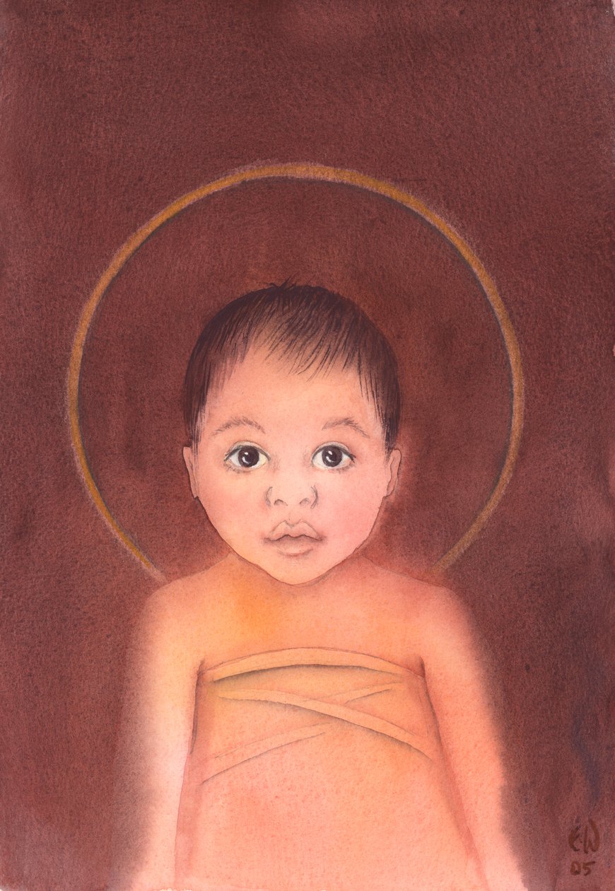 Jesus Cristo é o verdadeiro Deus, que assumiu a nossa natureza humana, tendo a humildade e a bondade de vir entre nós como uma mera criança, 2003 (w - c no papel) de Elizabeth Wang