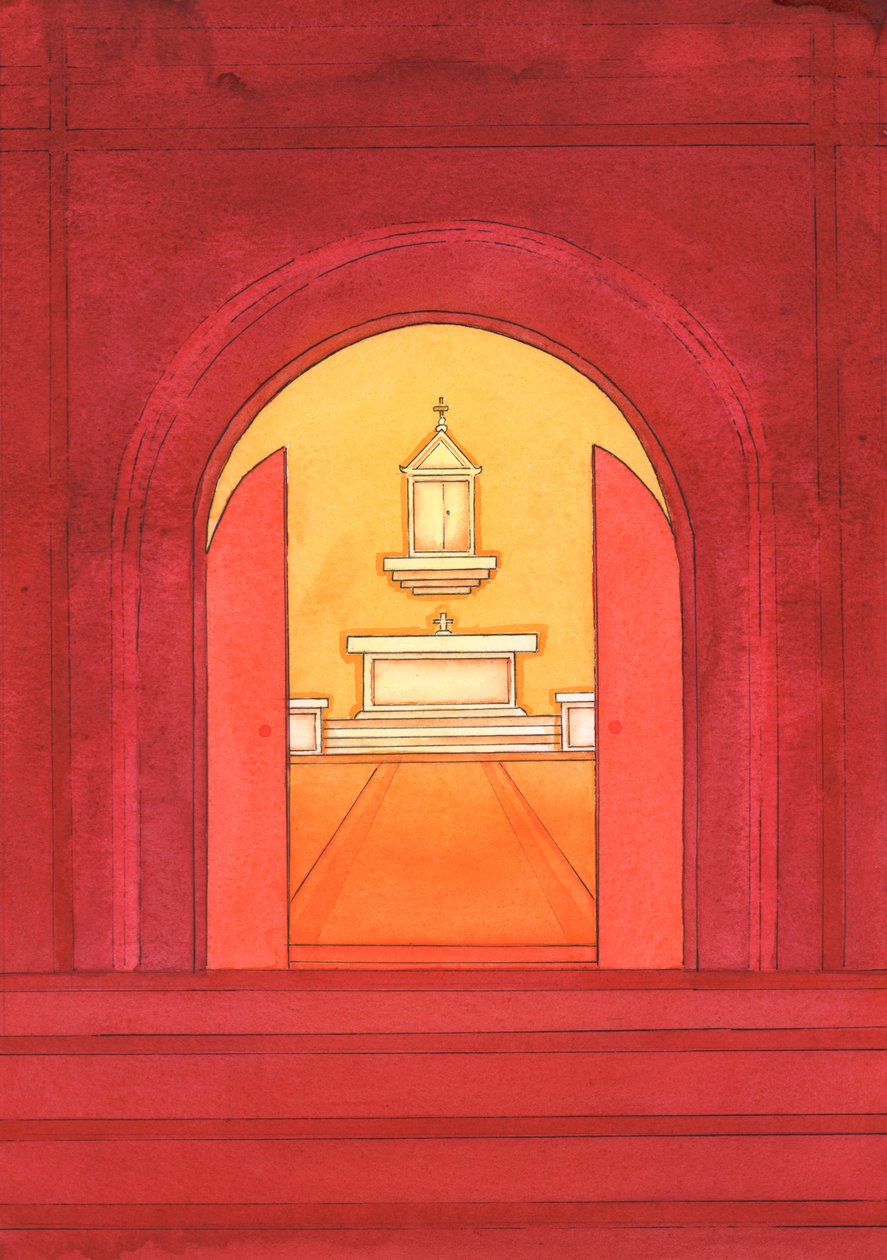 Jesus Cristo está verdadeiramente presente no Santíssimo Sacramento no tabernáculo, 2004 (w - c no papel) de Elizabeth Wang