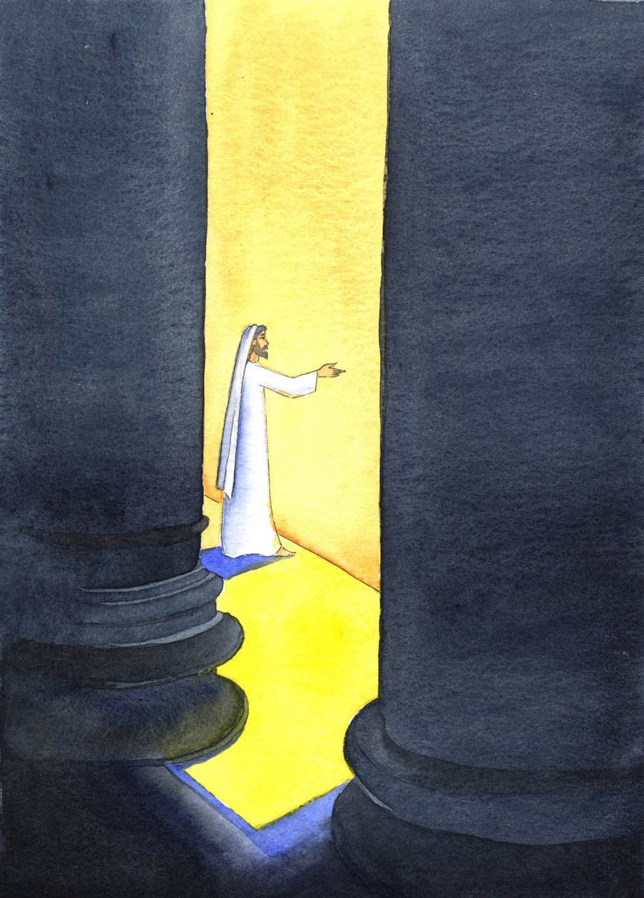 Jesus Cristo pregou no Templo, e as multidões se agarraram às Suas palavras, 2001 (w - c no papel) de Elizabeth Wang