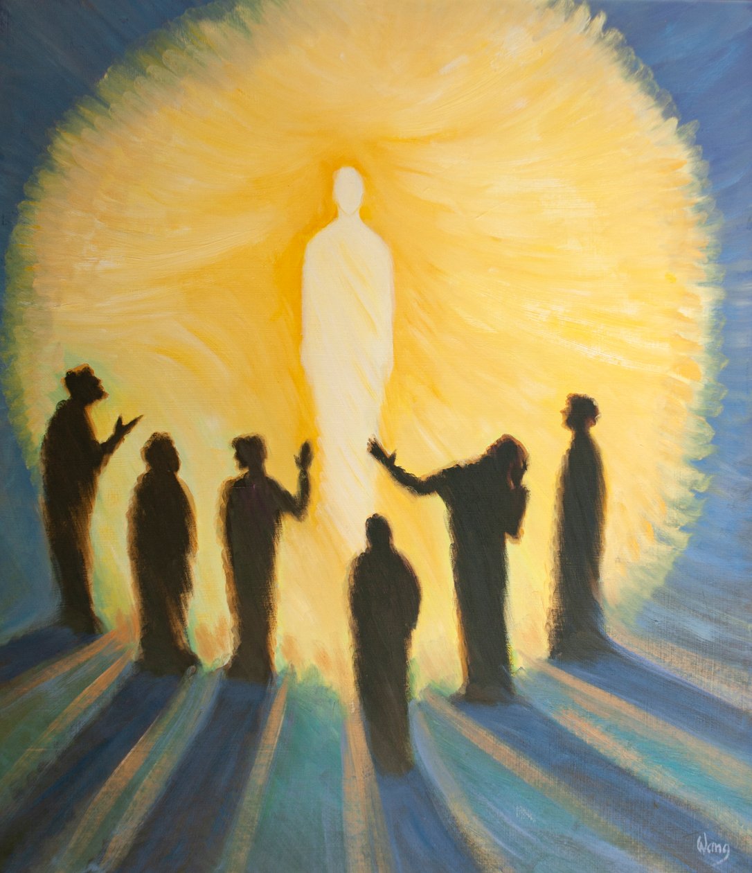 Jesus resplandece no céu com pureza e poder, 2000 (óleo a bordo) de Elizabeth Wang