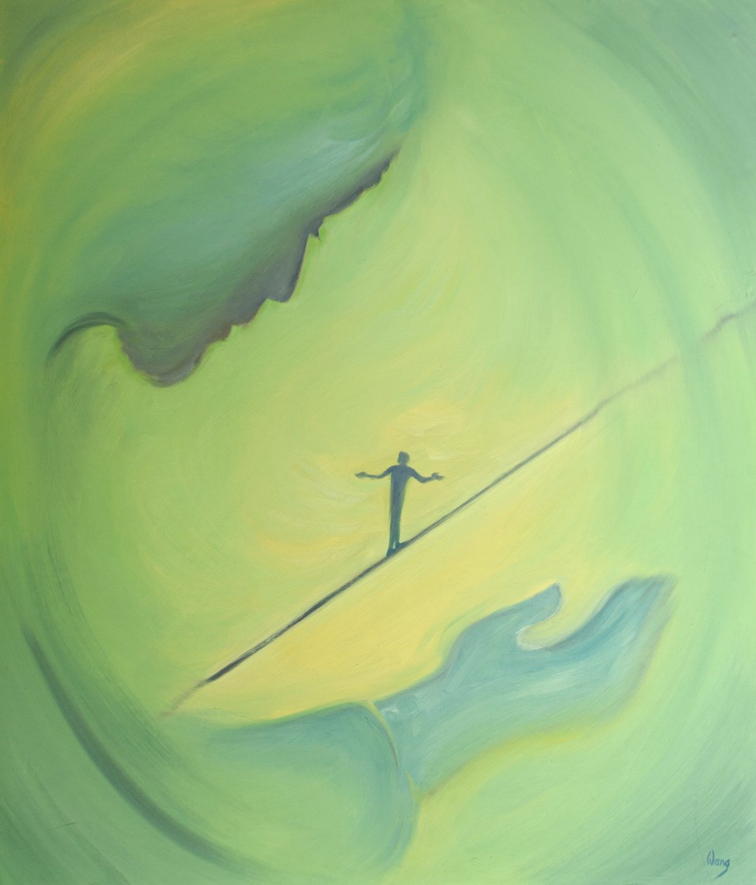 Jesus pode nos ajudar a manter o equilíbrio, quando estamos prestes a cair no orgulho ou no desespero, 2000 (óleo a bordo) de Elizabeth Wang