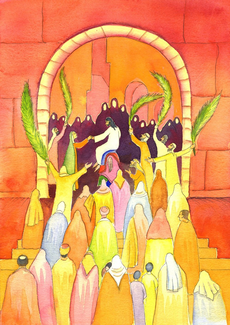 Jesus entra em Jerusalém em procissão (Domingo de Ramos), 2001 (w - c no papel) de Elizabeth Wang