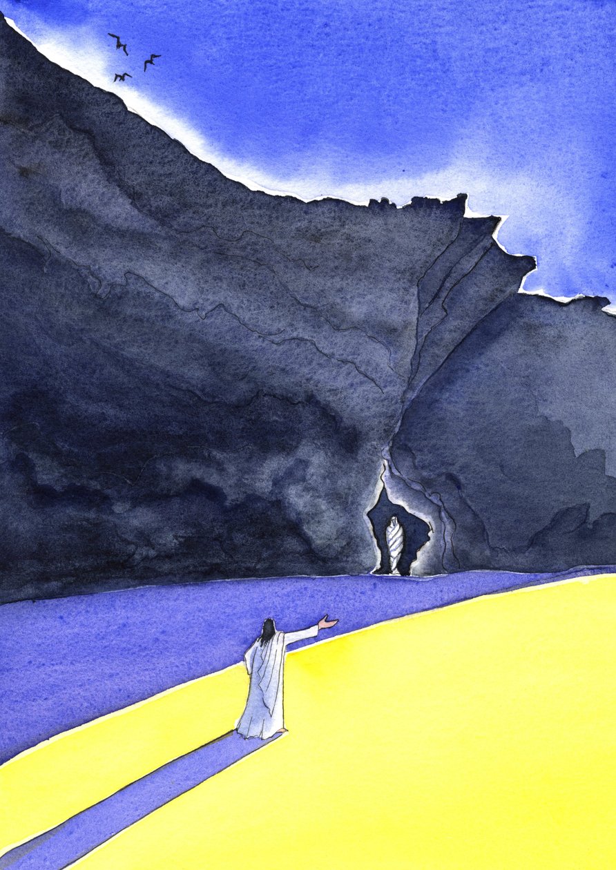 Jesus ressuscita Lázaro, 2001 (w - c no papel) de Elizabeth Wang