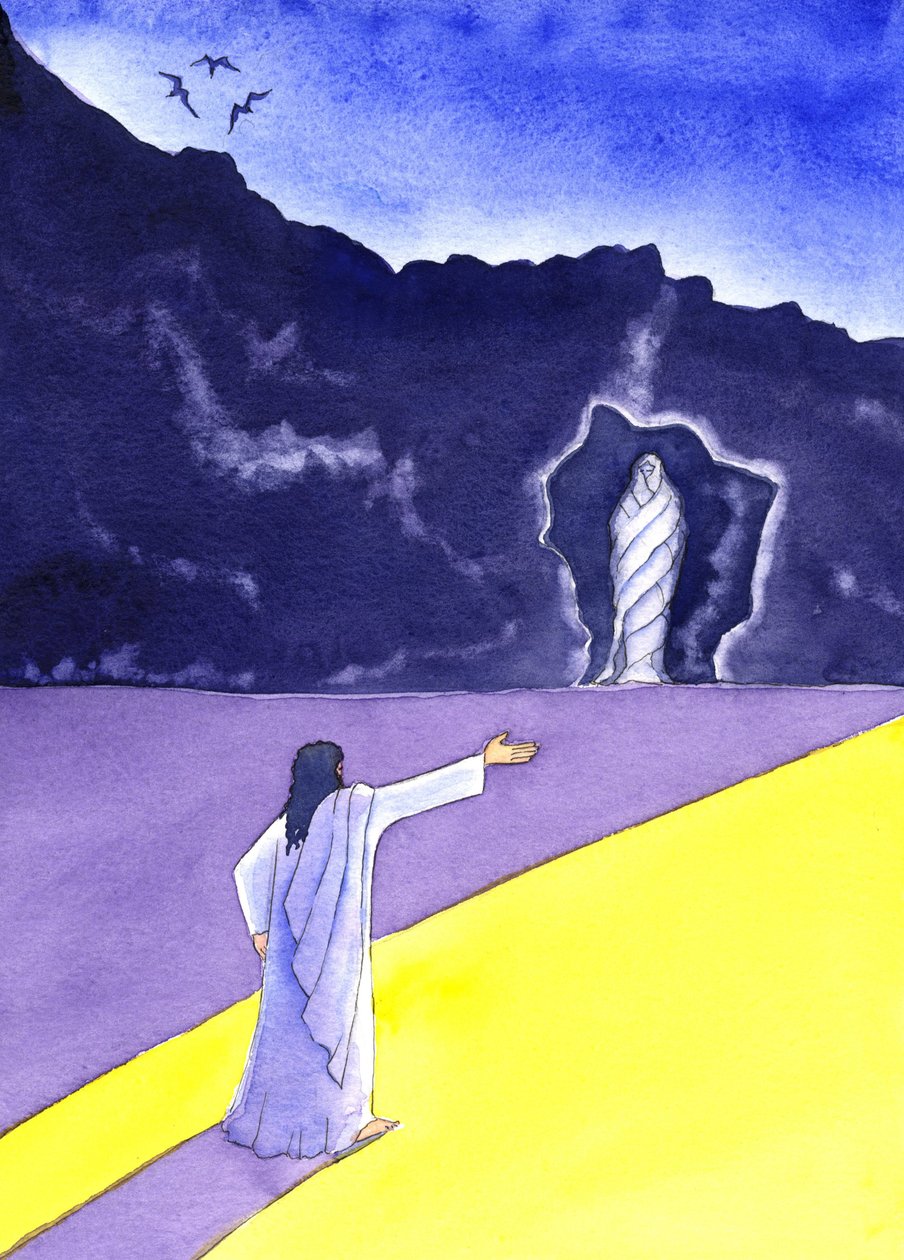 Jesus ressuscita Lázaro, 2001 (w - c no papel) de Elizabeth Wang