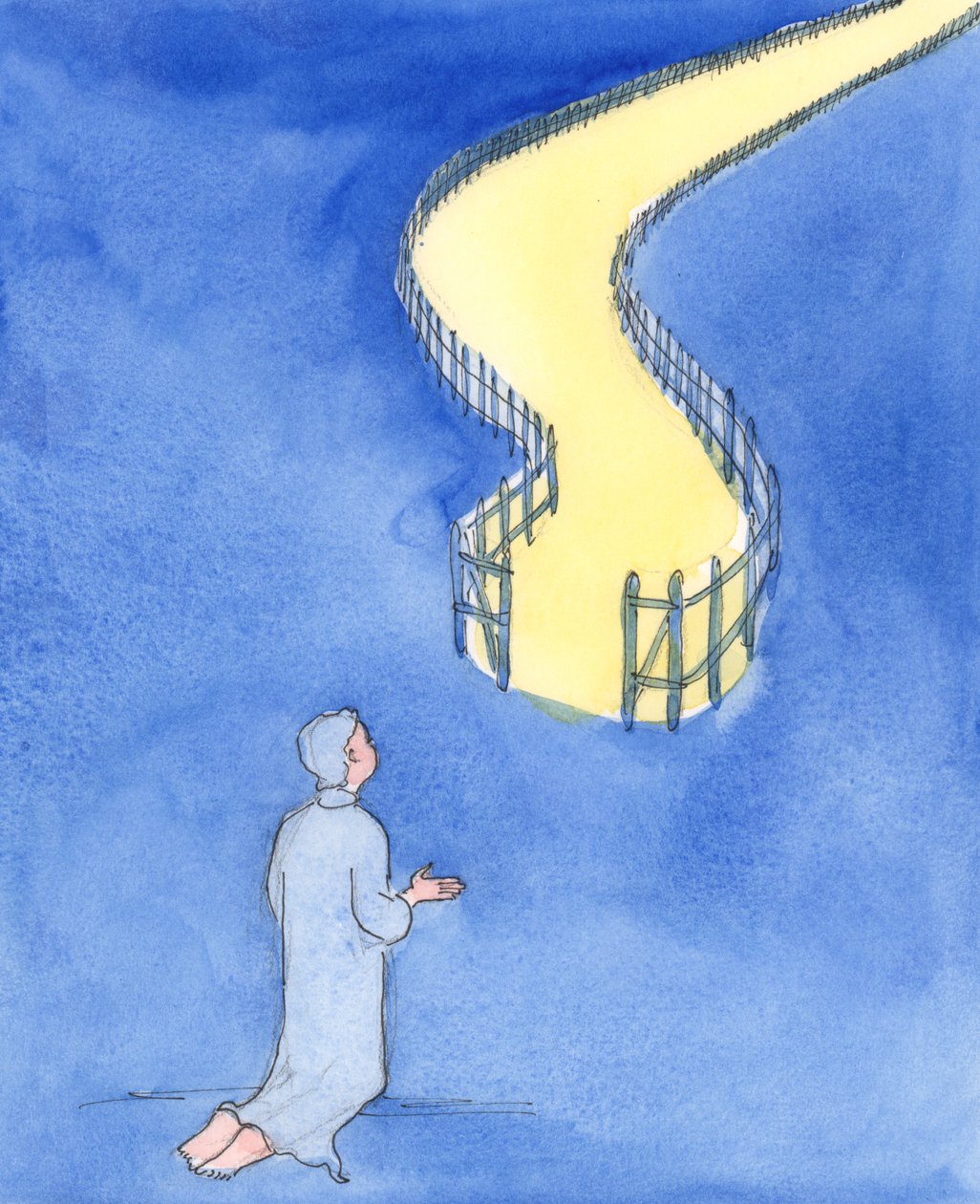 Jesus disse que é uma porta estreita que conduz à vida e um caminho difícil, 2004 (w - c no papel) de Elizabeth Wang
