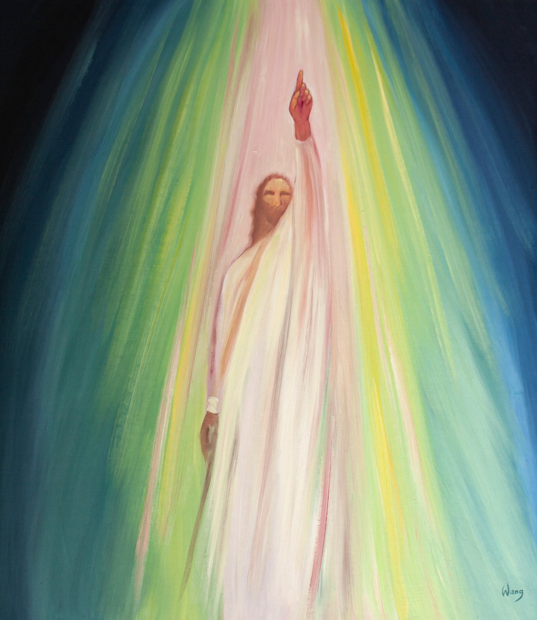 Jesus nos exorta a nos aproximarmos do Pai e a dirigirmos nossas orações a Ele, 2001 (óleo a bordo) de Elizabeth Wang