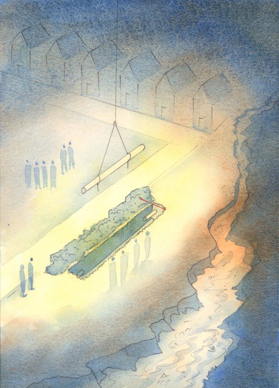 Da mesma forma que é inútil instalar canos de esgoto se um esgoto a céu aberto puder permanecer próximo, 2003 (w - c no papel) de Elizabeth Wang