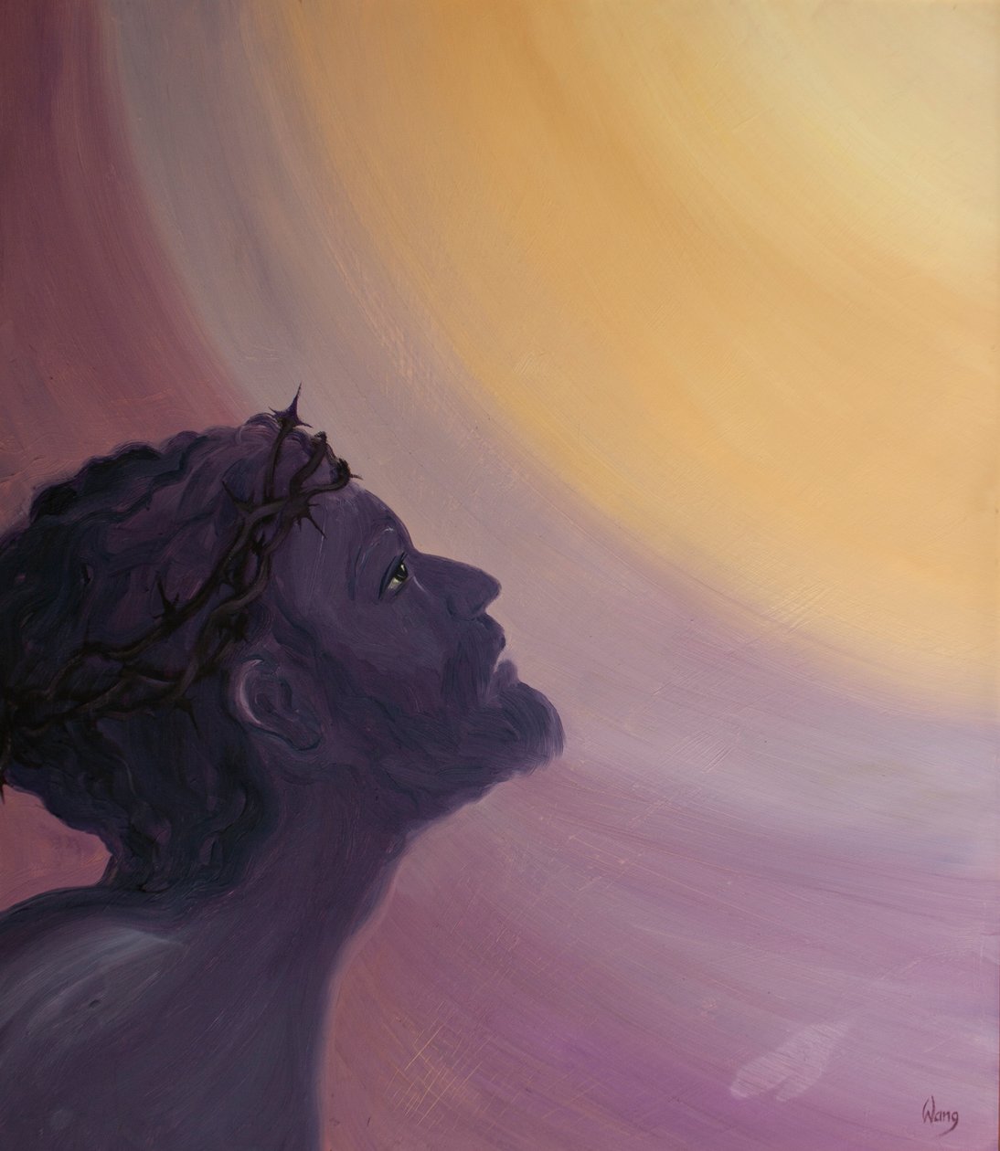 Na cruz, Jesus amou Seus semelhantes com Seu amor divino e ofereceu uma reparação infinita por suas ofensas, 2001 (óleo a bordo) de Elizabeth Wang