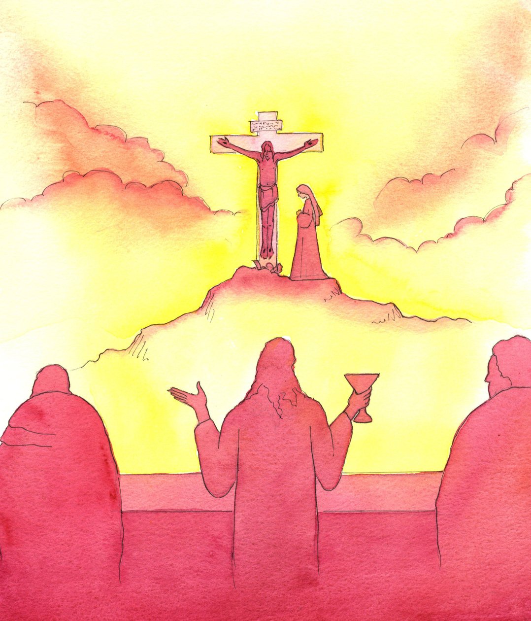 Na noite antes de morrer, Jesus instituiu a Sagrada Eucaristia, na Última Ceia de 2001 (w - c no papel) de Elizabeth Wang