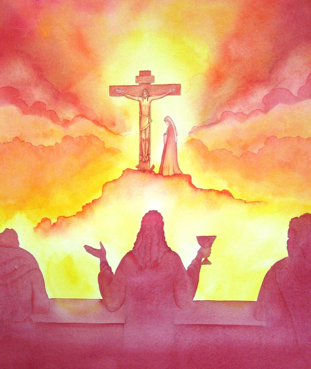 Na noite antes de morrer, Jesus instituiu a Sagrada Eucaristia, na Última Ceia de 2001 (w - c no papel) de Elizabeth Wang