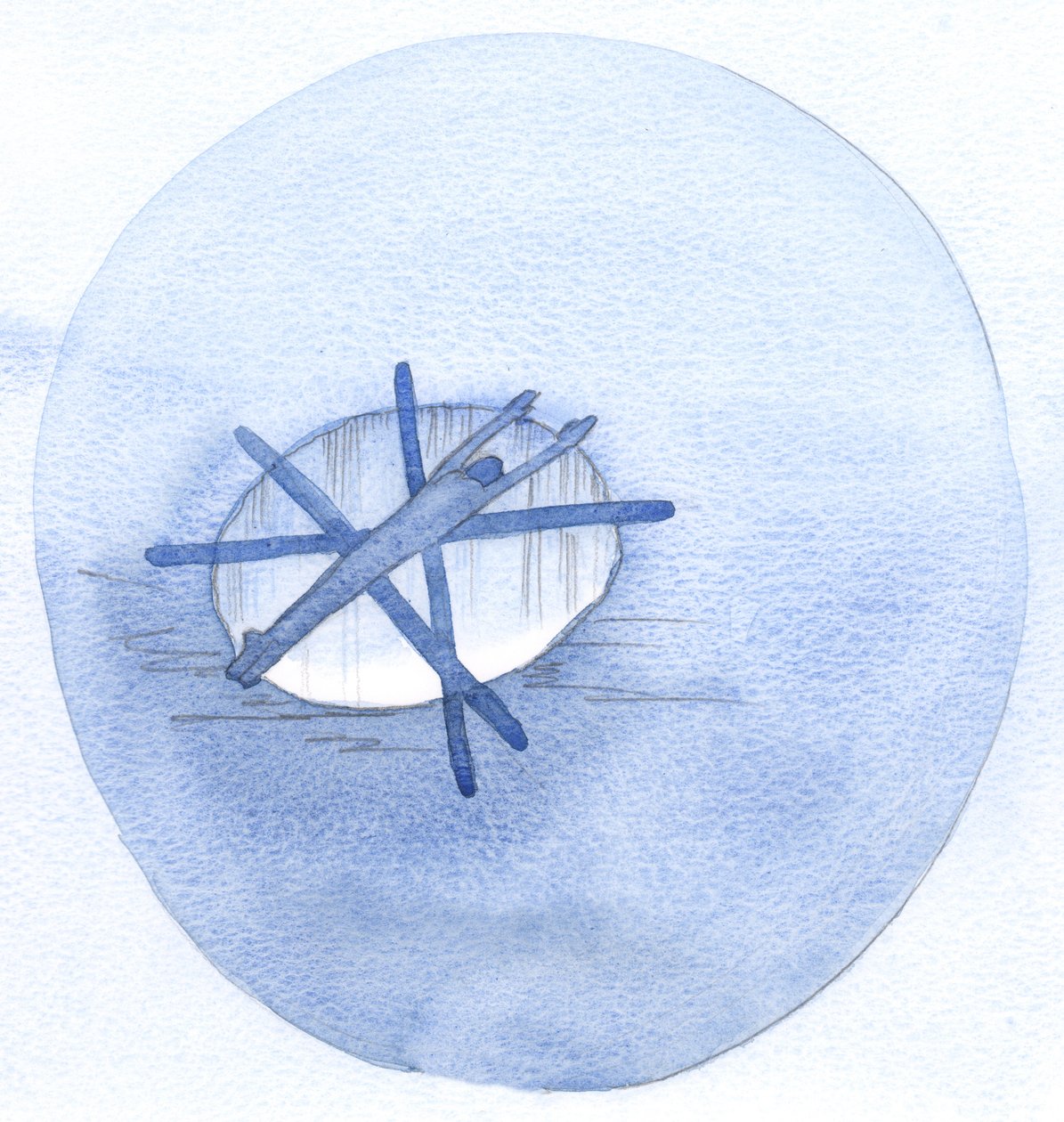 Certa vez, uma alma que partiu estava agarrada ao topo de um poço de fogo; apenas as orações de pessoas devotas (como lanças atiradas por baixo dele) o salvaram de cair no Inferno., 2001 (w - c no papel) de Elizabeth Wang