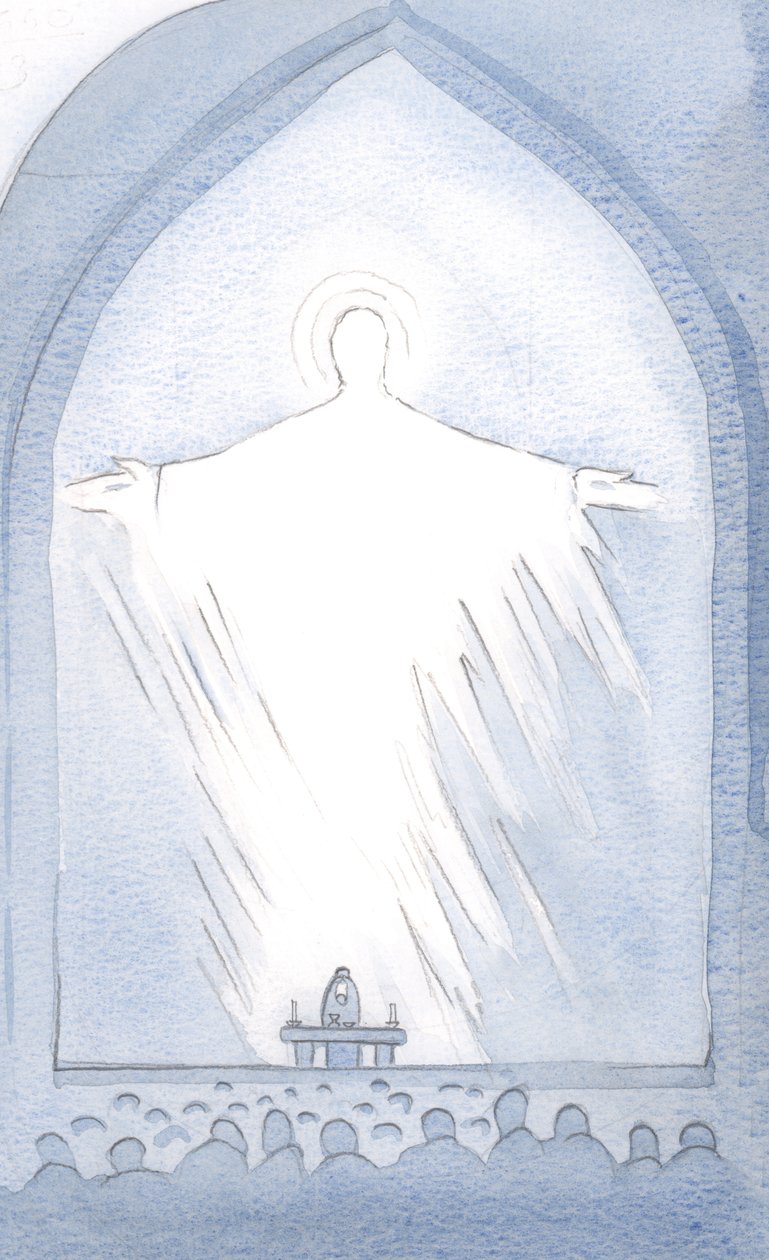 Um dia, na consagração, a Presença de Cristo encheu o santuário, na glória, 2000 (w - c no papel) de Elizabeth Wang