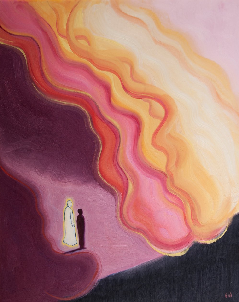 Somente por meio de Cristo podemos enfrentar a pureza e o poder esmagadores da Divindade, 2002 (óleo a bordo) de Elizabeth Wang