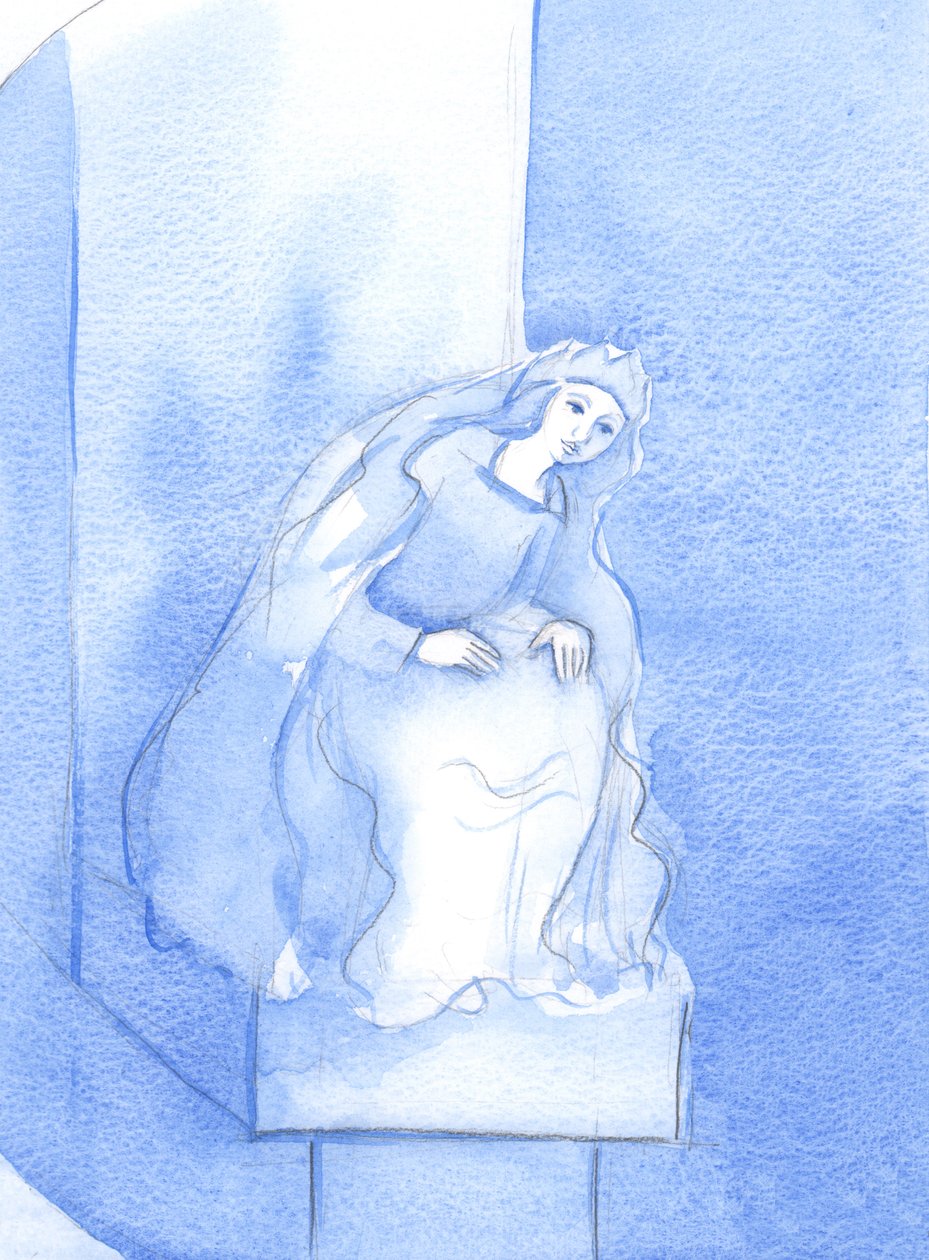 Nossa Senhora (&39;Nossa Senhora de Westminster&39;) acolhe aqueles que se voltam para Ela; com ternura nos cumprimenta, deliciando-se com a nossa confiança, 2002 (w - c no papel) de Elizabeth Wang