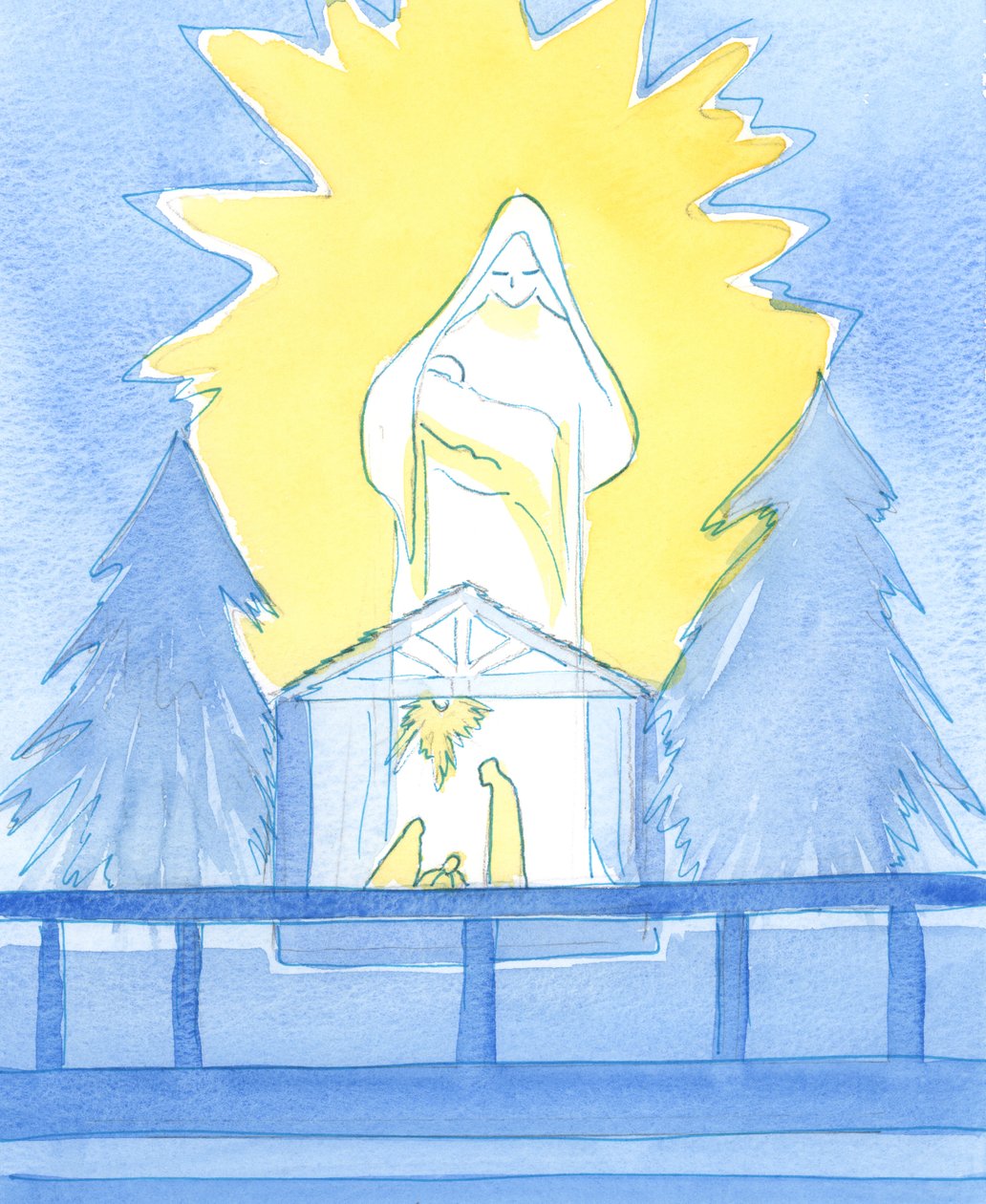 Nossa Senhora ficou na Capela da Senhora, em glória, mostrando como ela compartilha a nossa alegria na festa do nascimento de seu filho, Nosso Senhor, 2003 (c - c no papel) de Elizabeth Wang