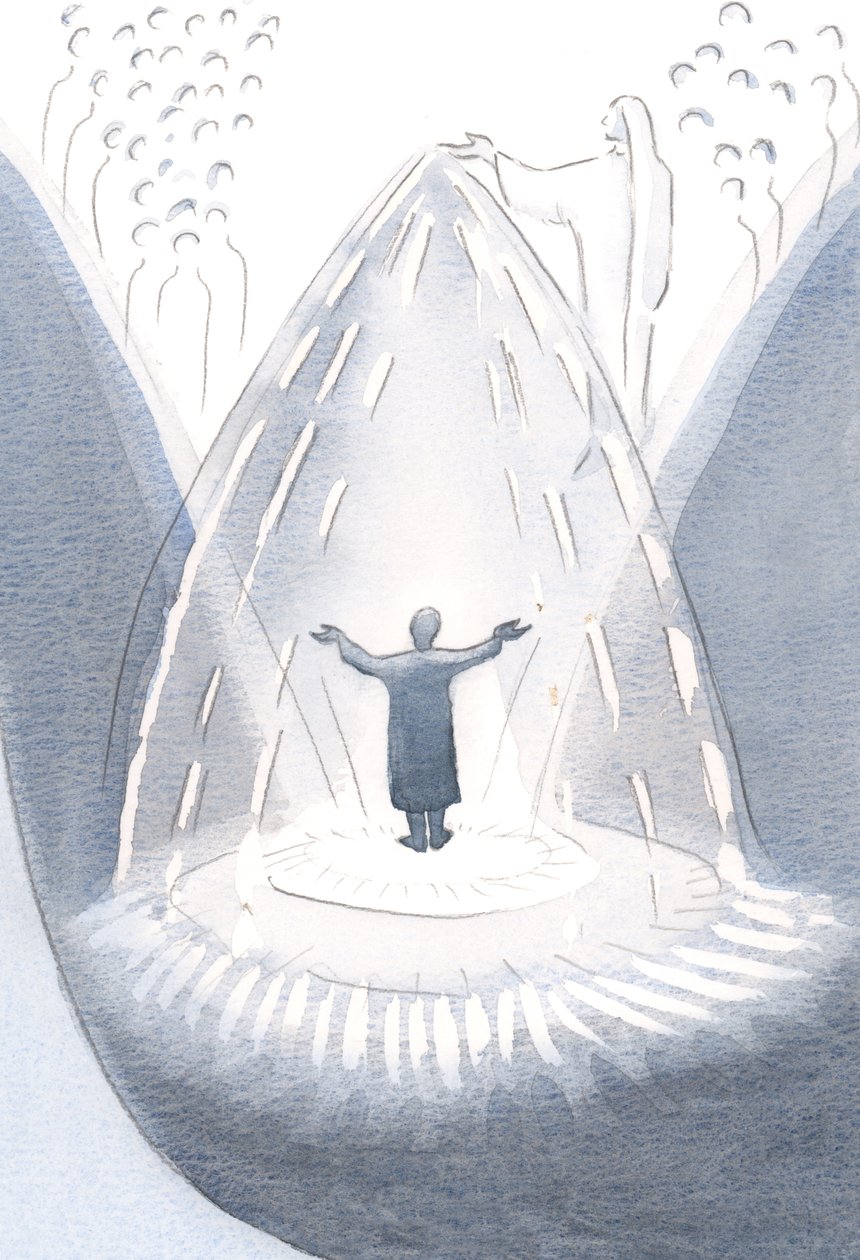 Nossa Santa Mãe Maria espalha a graça como a chuva, assim que pedimos a ajuda de Deus. Através dela, somos regados com bênçãos, 2000 (w - c no papel) de Elizabeth Wang